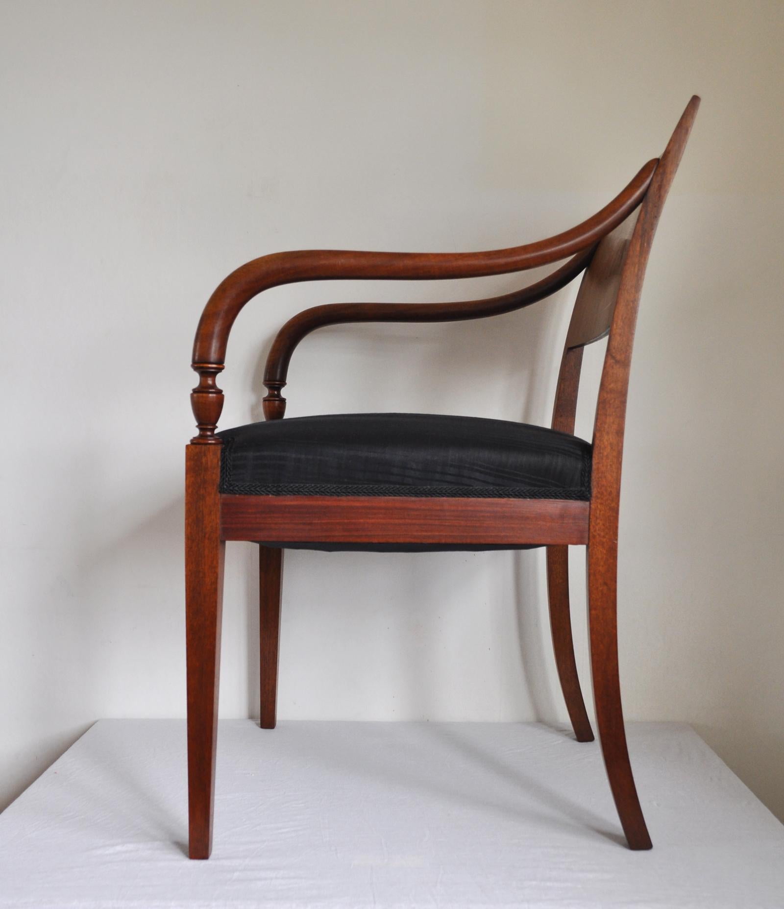 19th Century Danish Empire Armchair in Mahogany with Birch Inlays