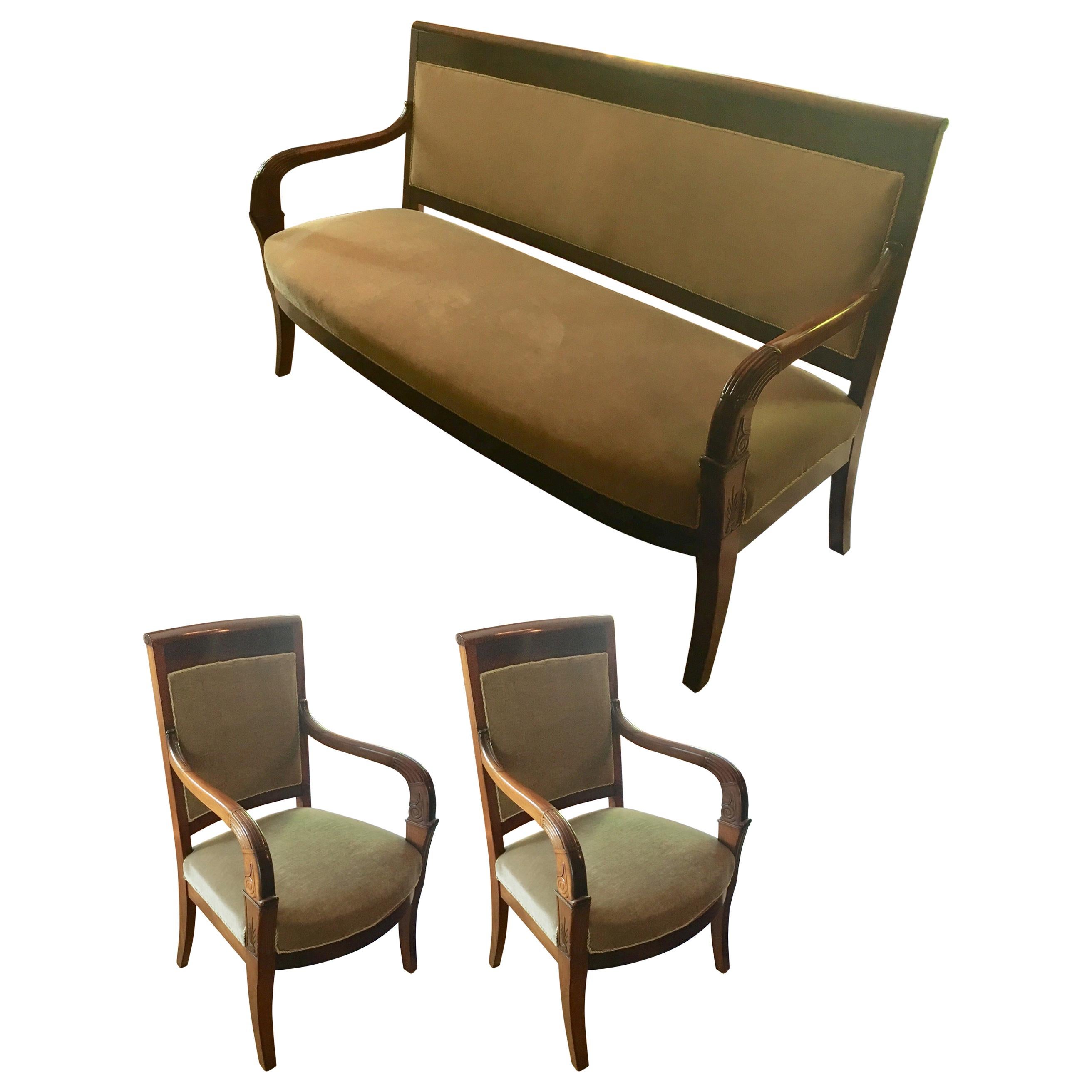 Danish Empire Armchairs and Settee Salon Suite