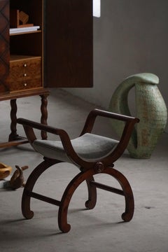 Danish Empire Style Piano Chair / Stool with Velvet Seat, Early 1900s