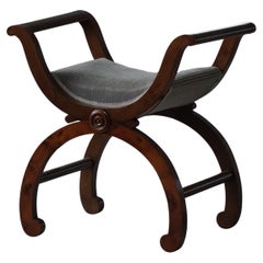 Dänischer Empire-Stil Klavierstuhl / Hocker mit Samtsitz, Anfang 1900er