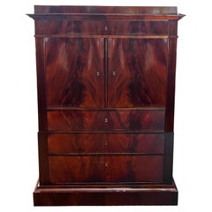 Antique Danish Empire Tall Chest of Drawers in Book-Matched Flame Mahogany Veneer