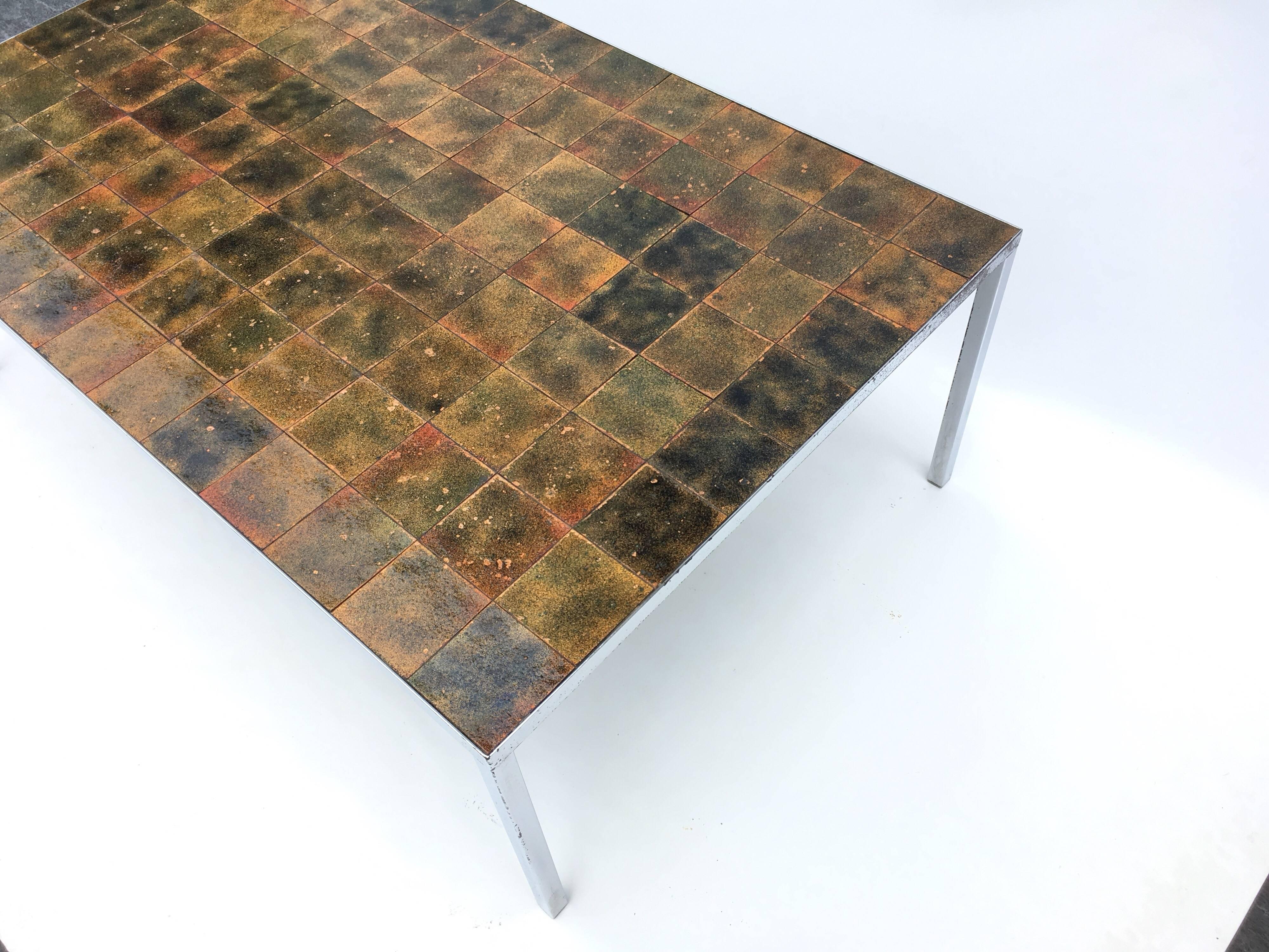 Mid-Century Modern Danish Enameled Copper Tile Coffee Table