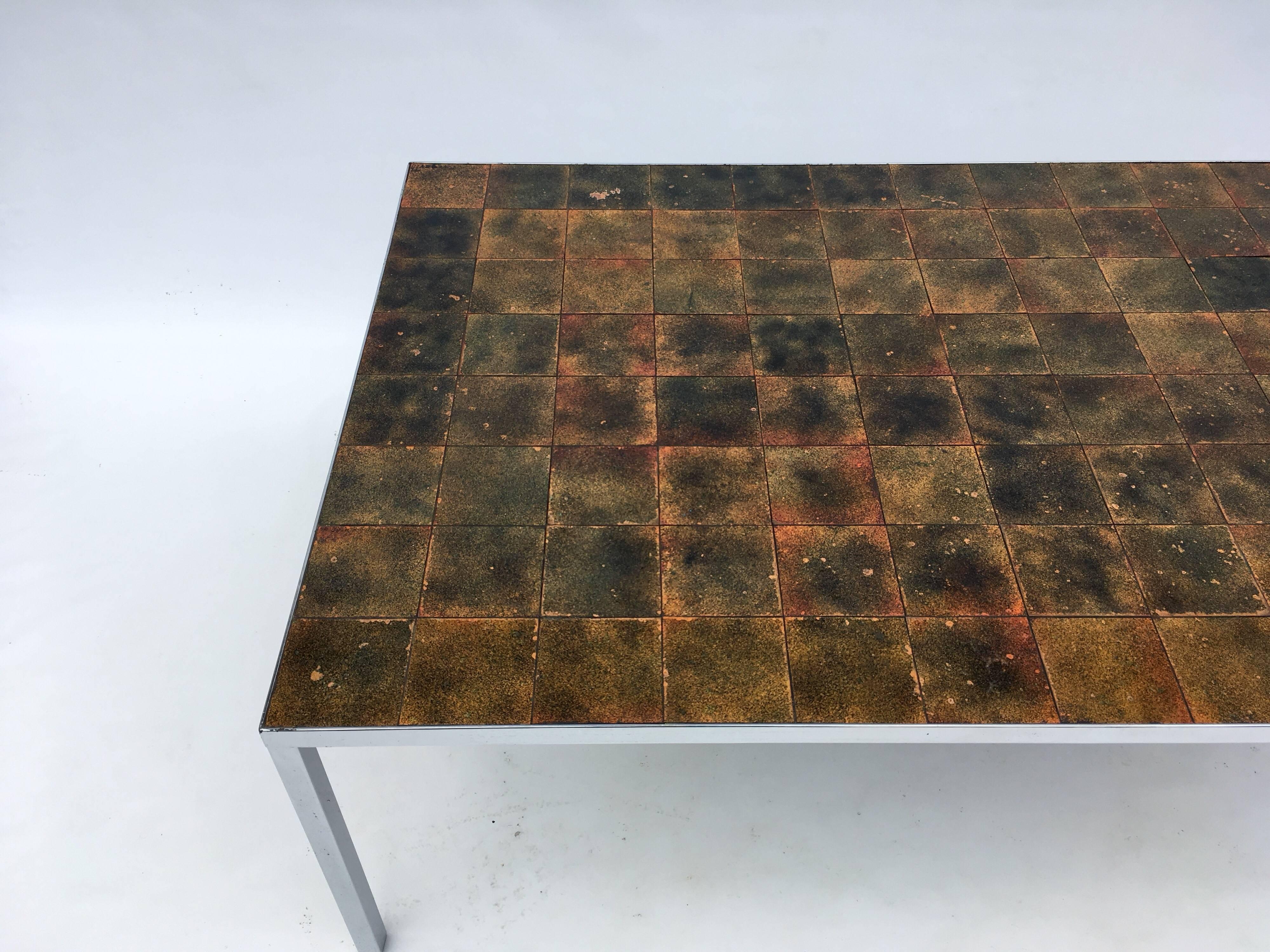 Danish Enameled Copper Tile Coffee Table In Good Condition In Miami, FL