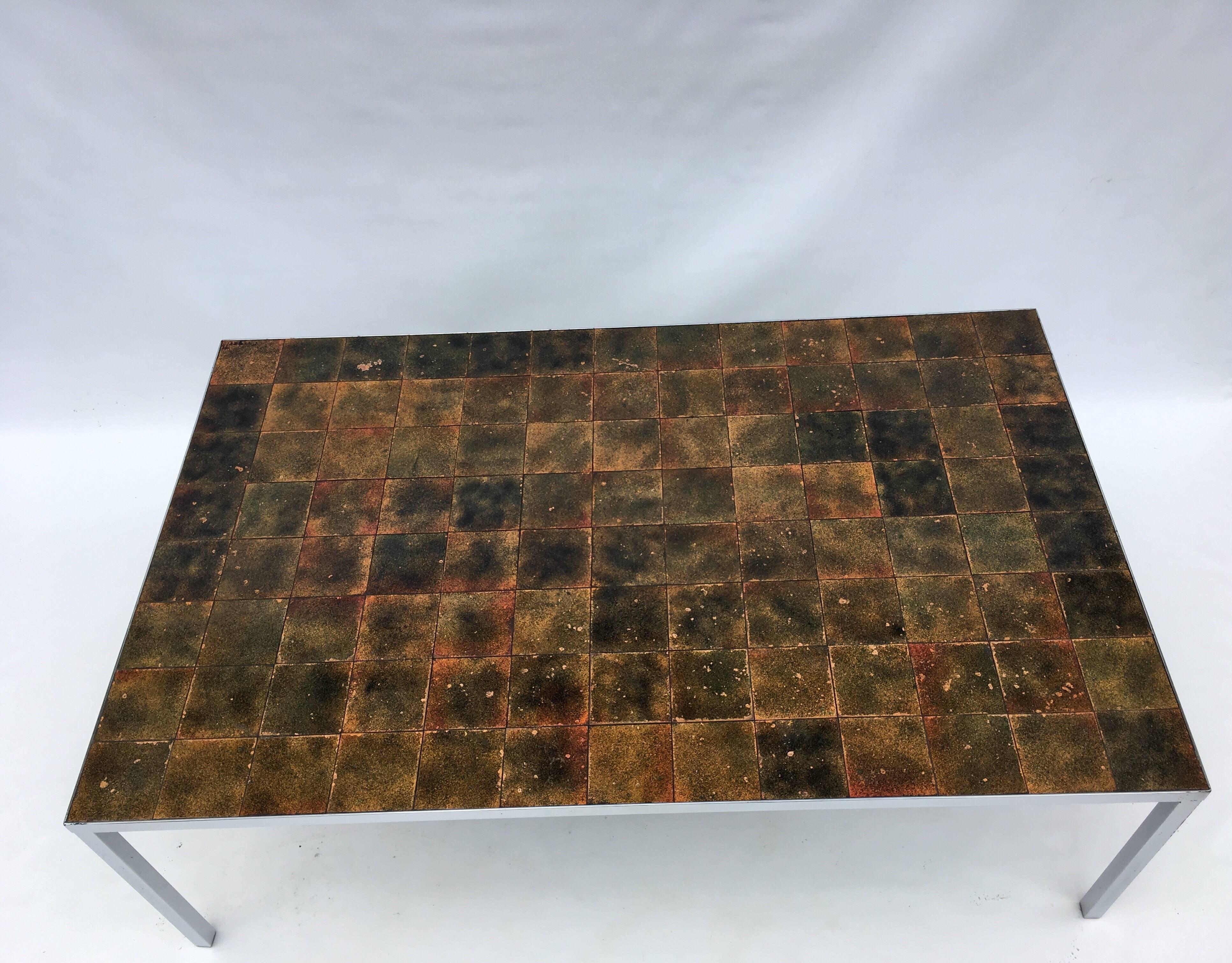 Danish Enameled Copper Tile Coffee Table 1