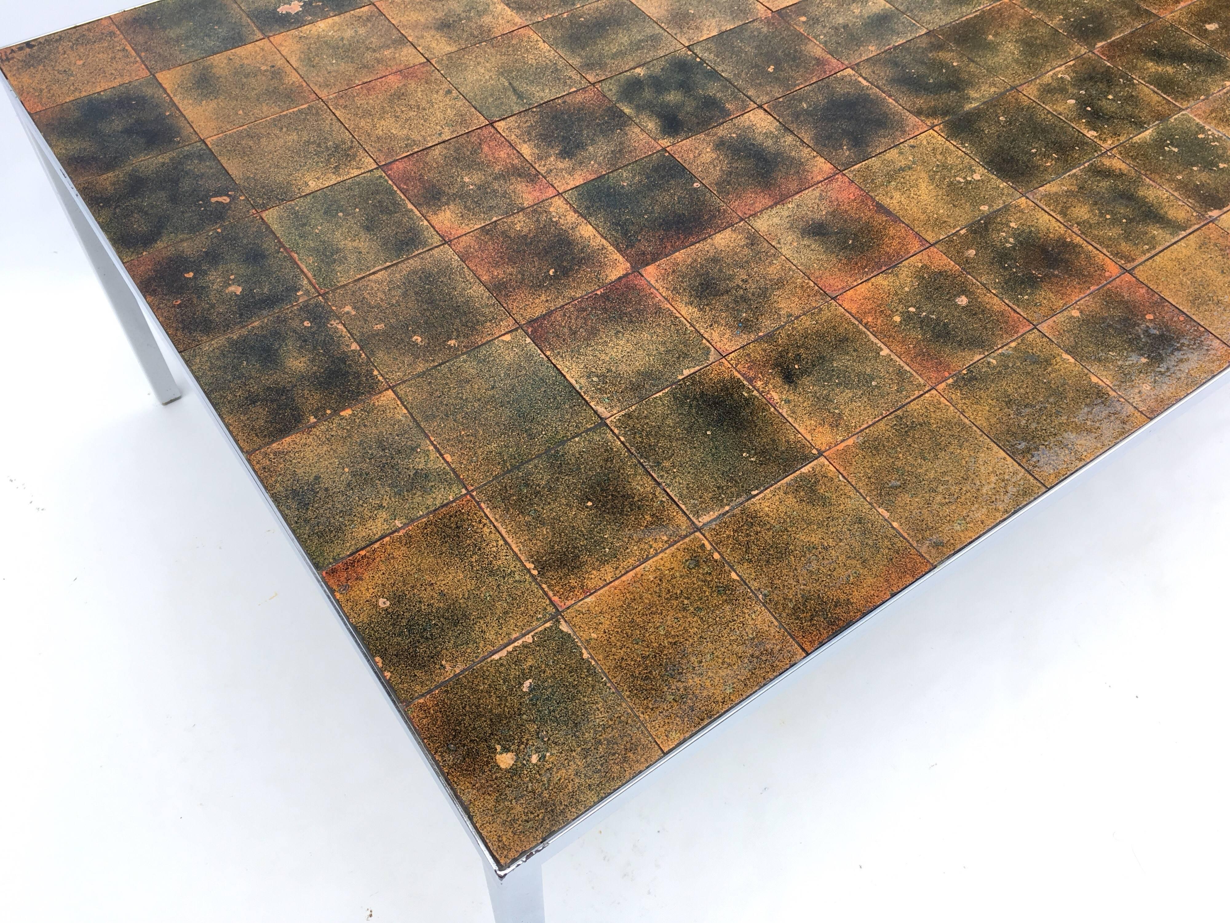 Danish Enameled Copper Tile Coffee Table 2