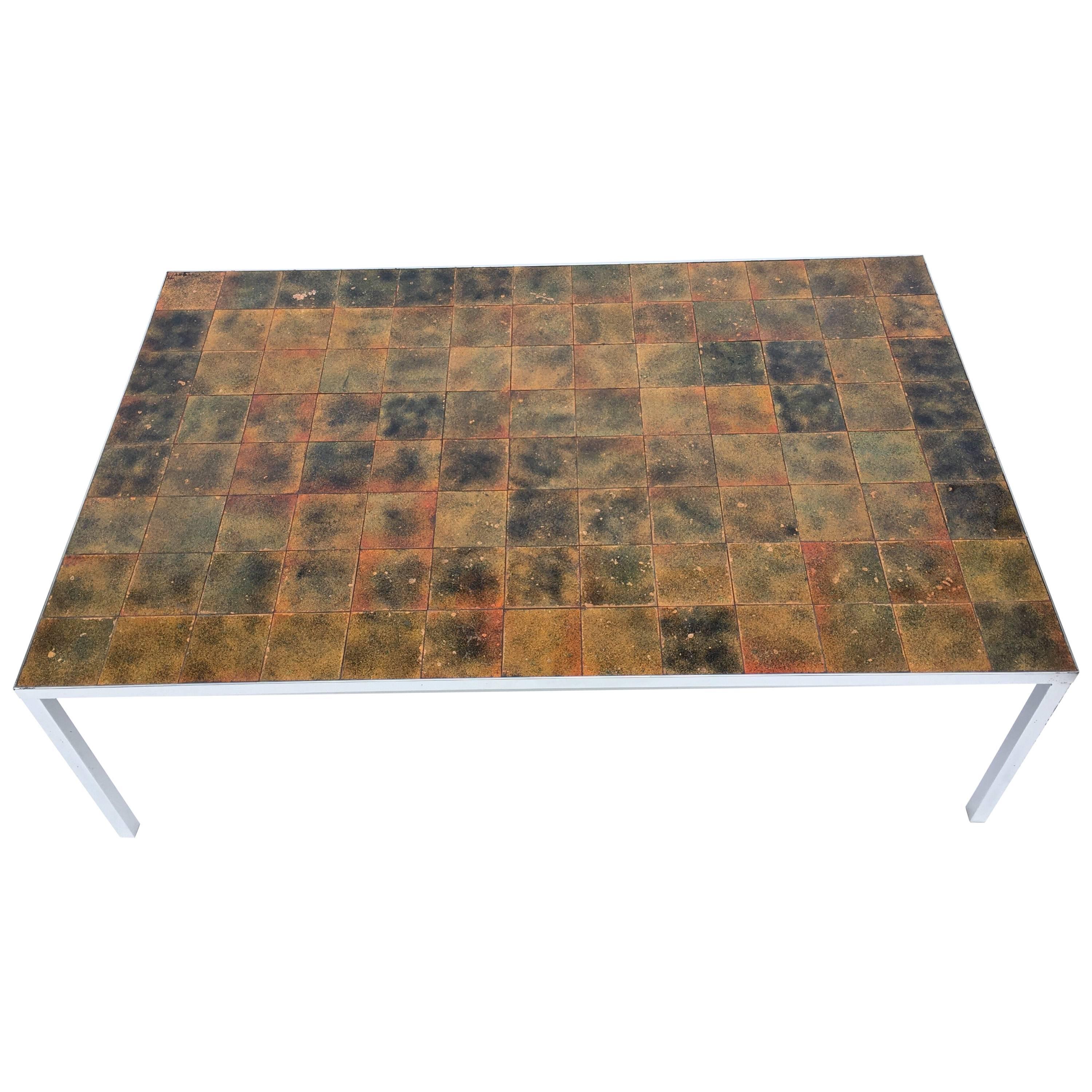 Danish Enameled Copper Tile Coffee Table