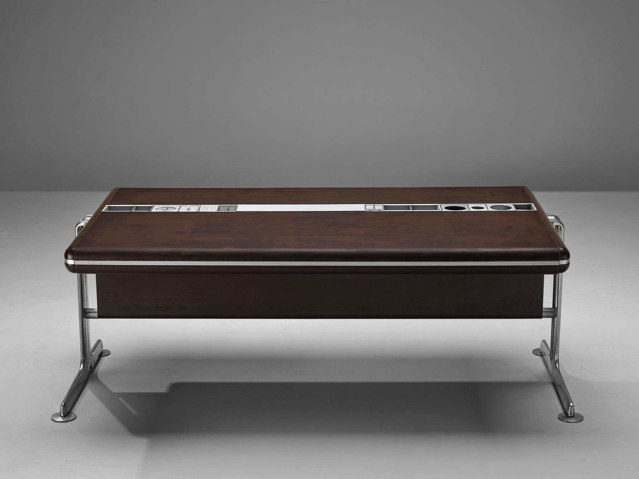Post-Modern Danish Executive Desk in Leather and Aluminum