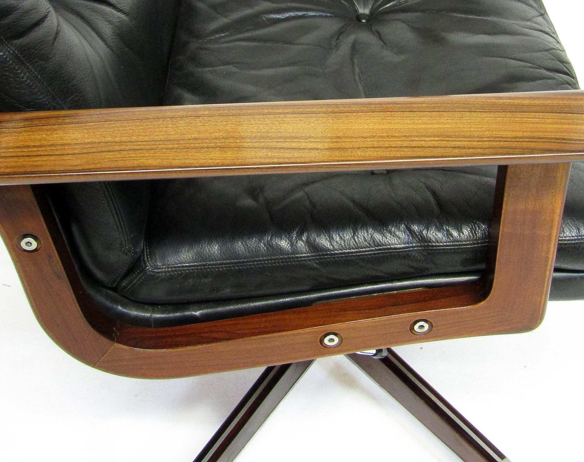 Steel Danish Executive Office Chair in Leather & Rosewood by Arne Vodder for Sibast