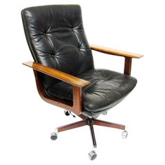 Danish Executive Office Chair in Leather & Rosewood by Arne Vodder for Sibast
