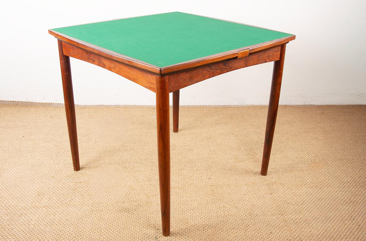 Danish extendable and reversible table, cards or dining, rosewood and felt 1960. For Sale 5