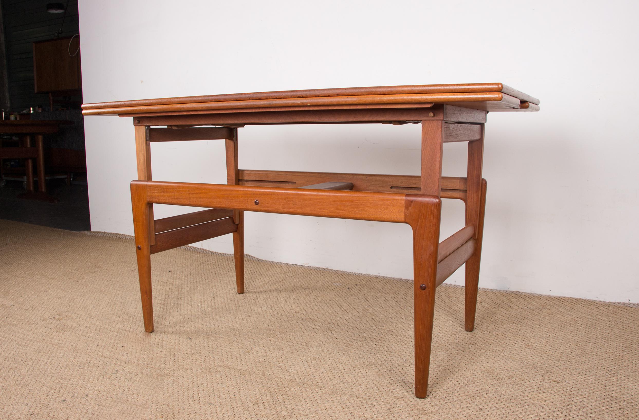 Danish extendable and transformable table, high and low, teak, Kai Kristiansen. For Sale 4