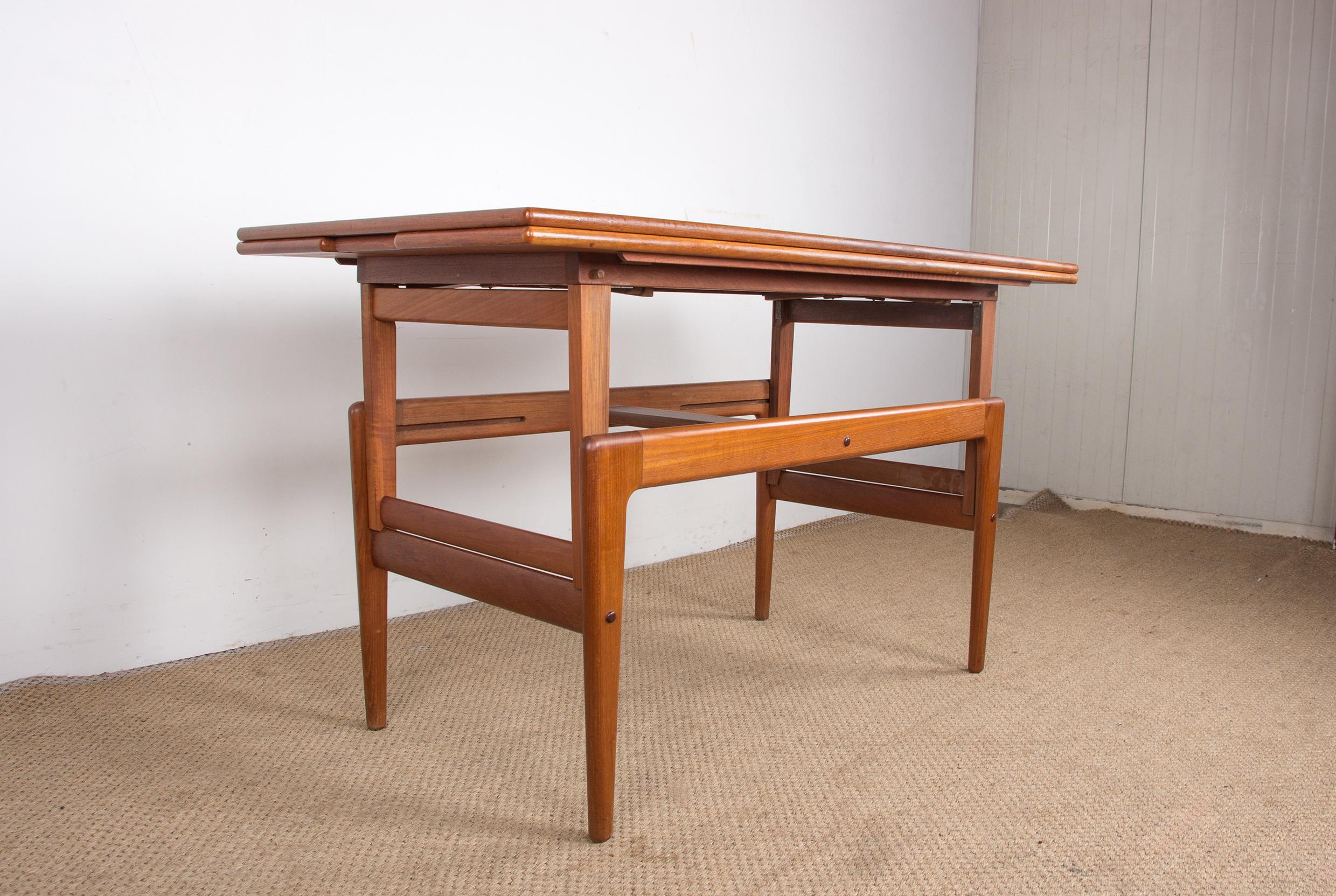 Danish extendable and transformable table, high and low, teak, Kai Kristiansen. For Sale 7