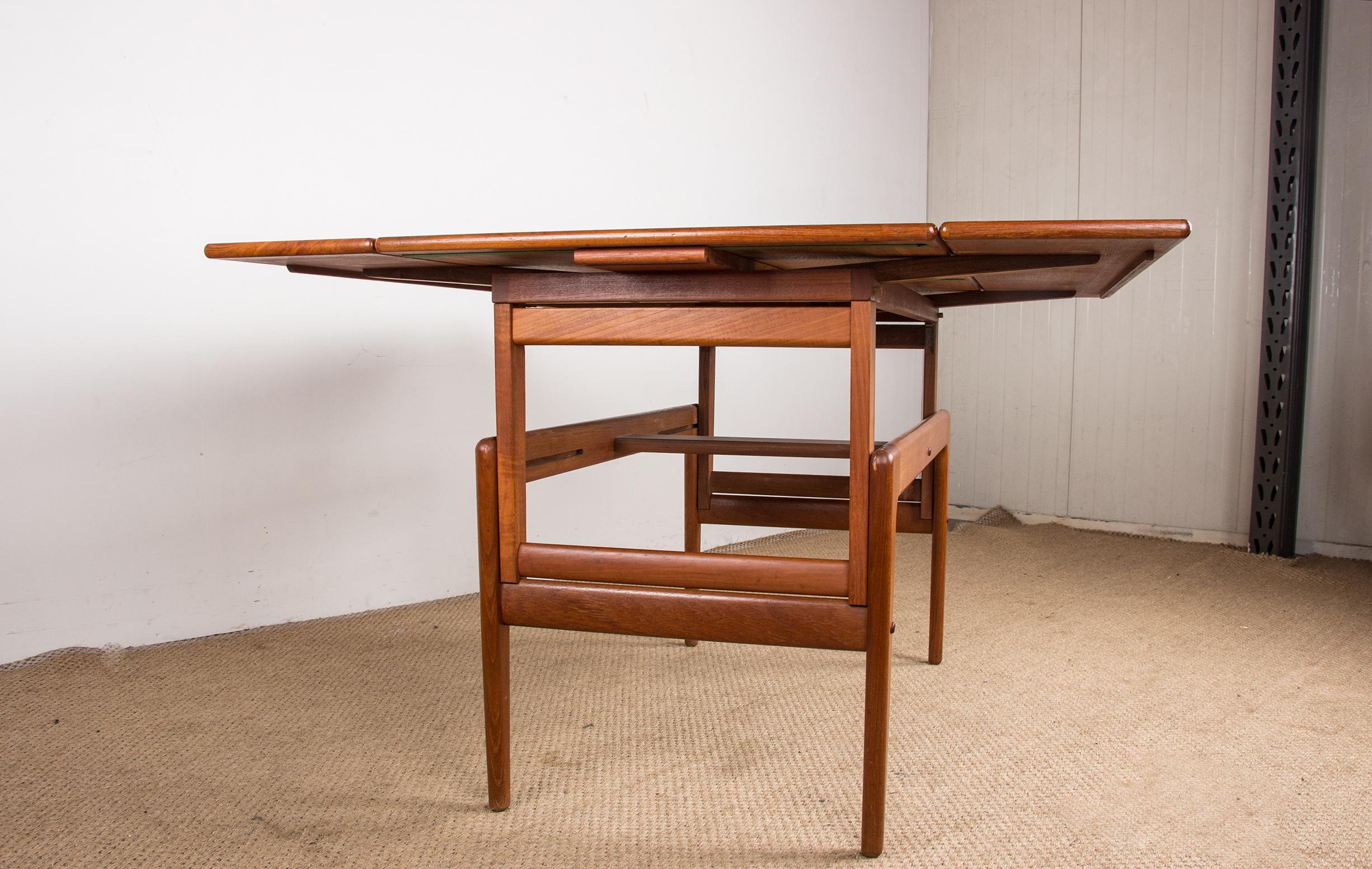Danish extendable and transformable table, high and low, teak, Kai Kristiansen. For Sale 10