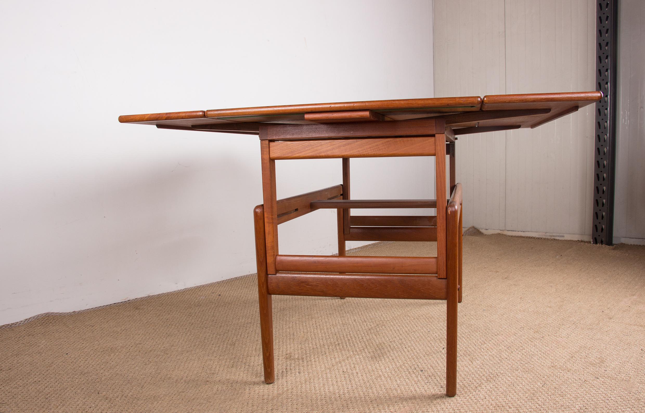 Danish extendable and transformable table, high and low, teak, Kai Kristiansen. For Sale 11