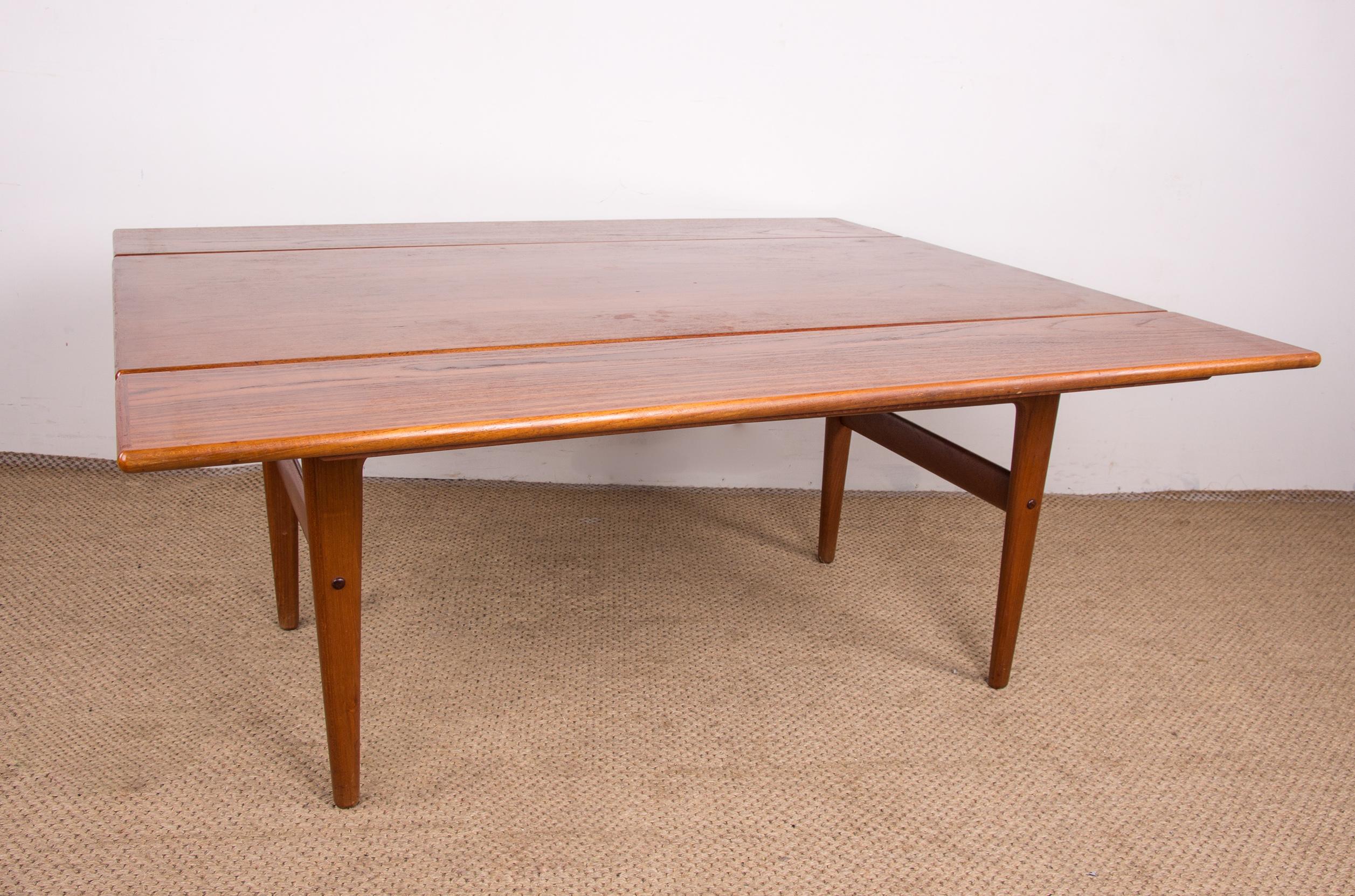Teak Danish extendable and transformable table, high and low, teak, Kai Kristiansen. For Sale