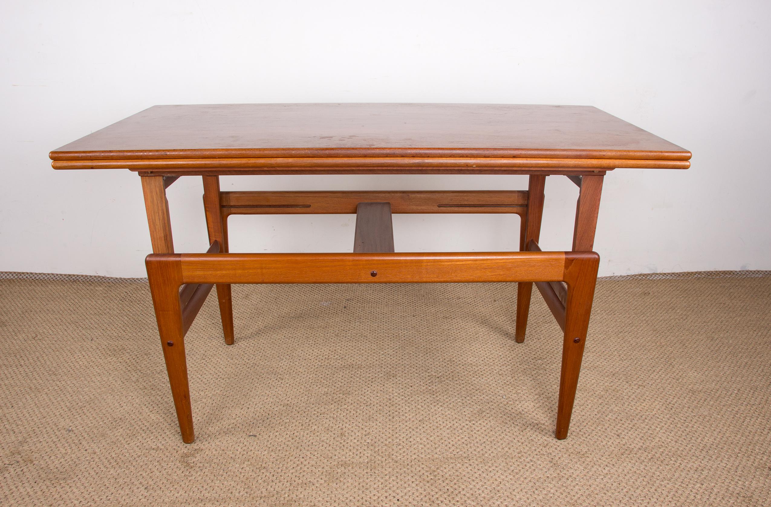 Danish extendable and transformable table, high and low, teak, Kai Kristiansen. For Sale 2