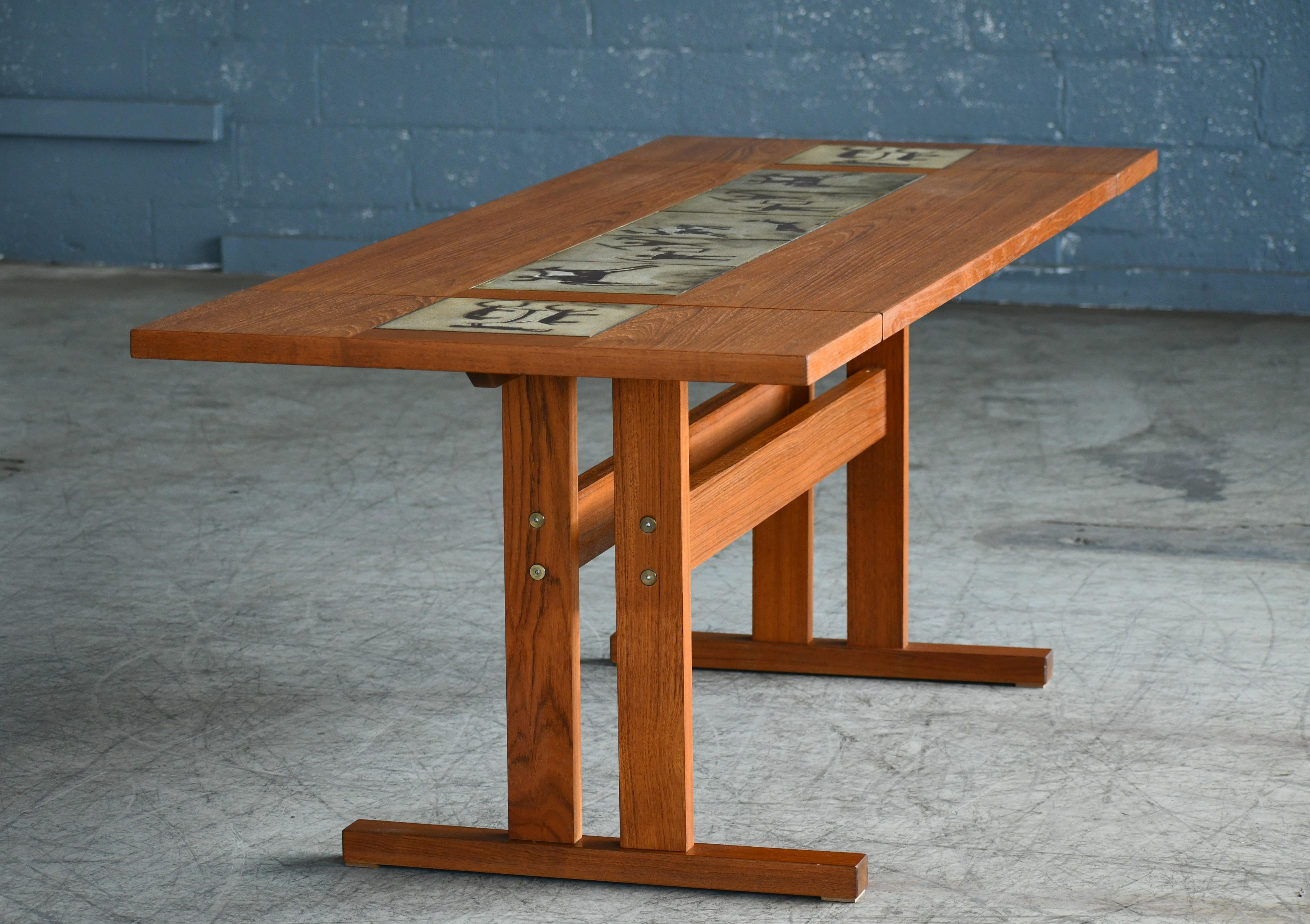 Danish Extension Dining Table in Teak with Ceramic Tiles, circa 1970 For Sale 2