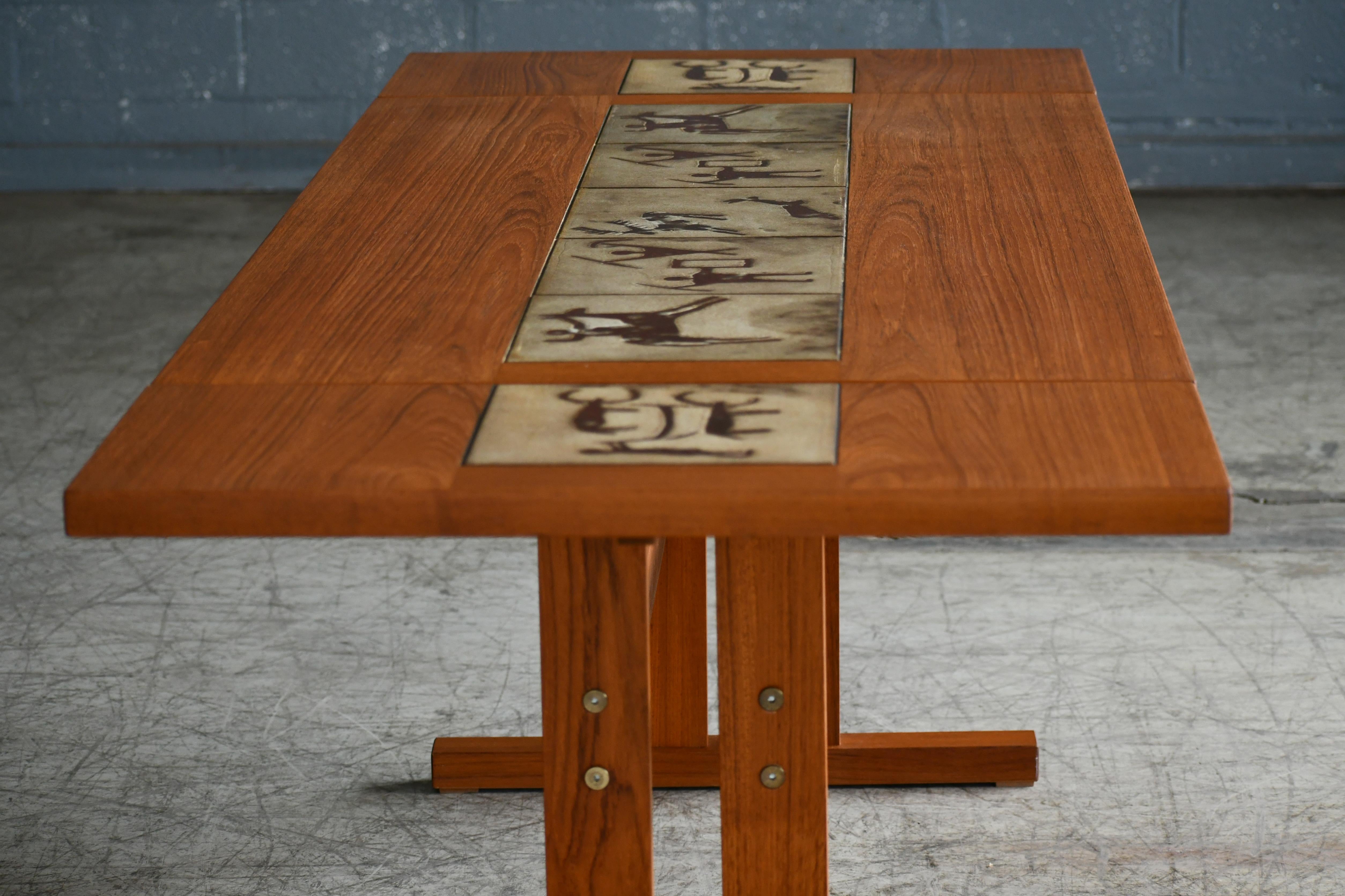 Danish Extension Dining Table in Teak with Ceramic Tiles, circa 1970 For Sale 3