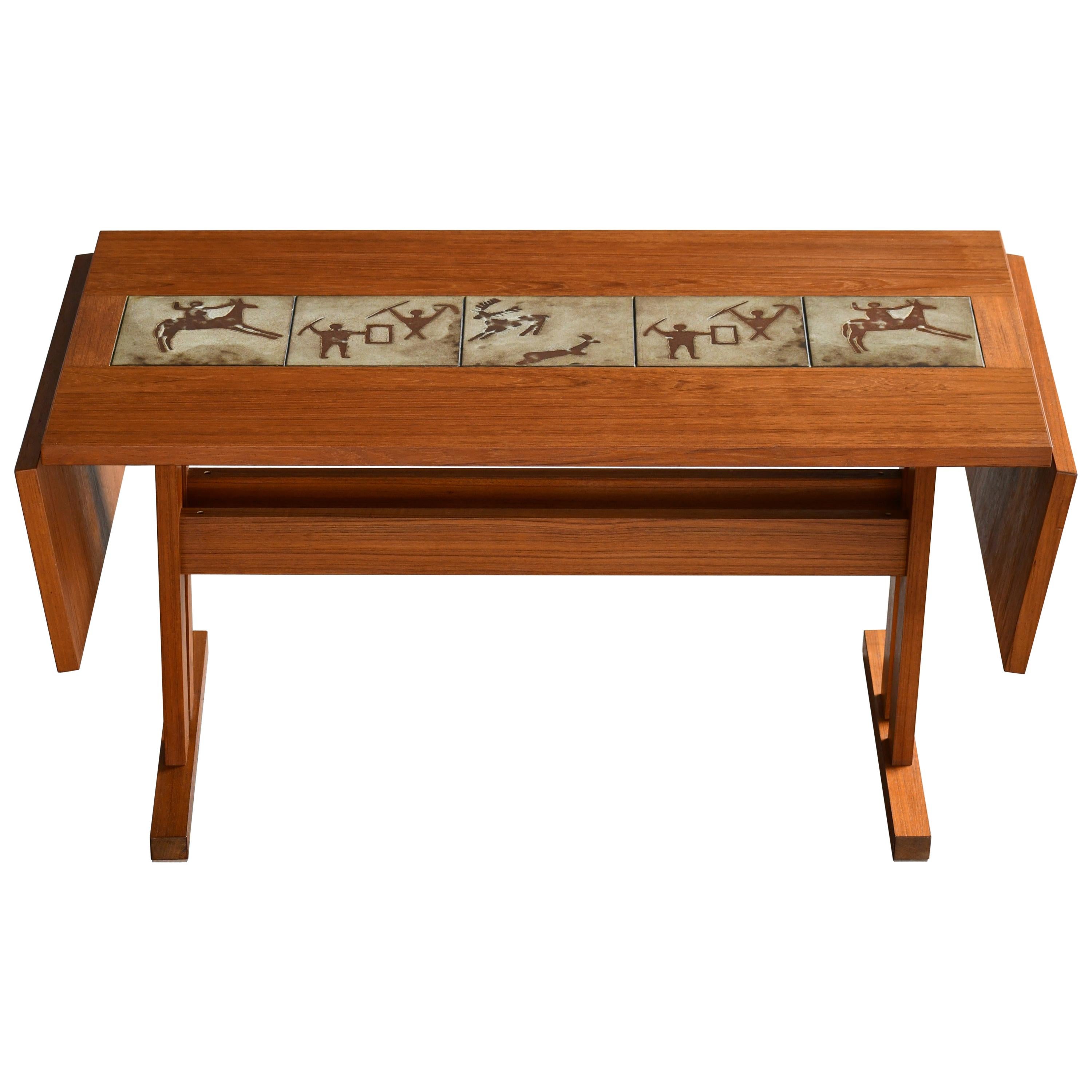 Danish Extension Dining Table in Teak with Ceramic Tiles, circa 1970 For Sale