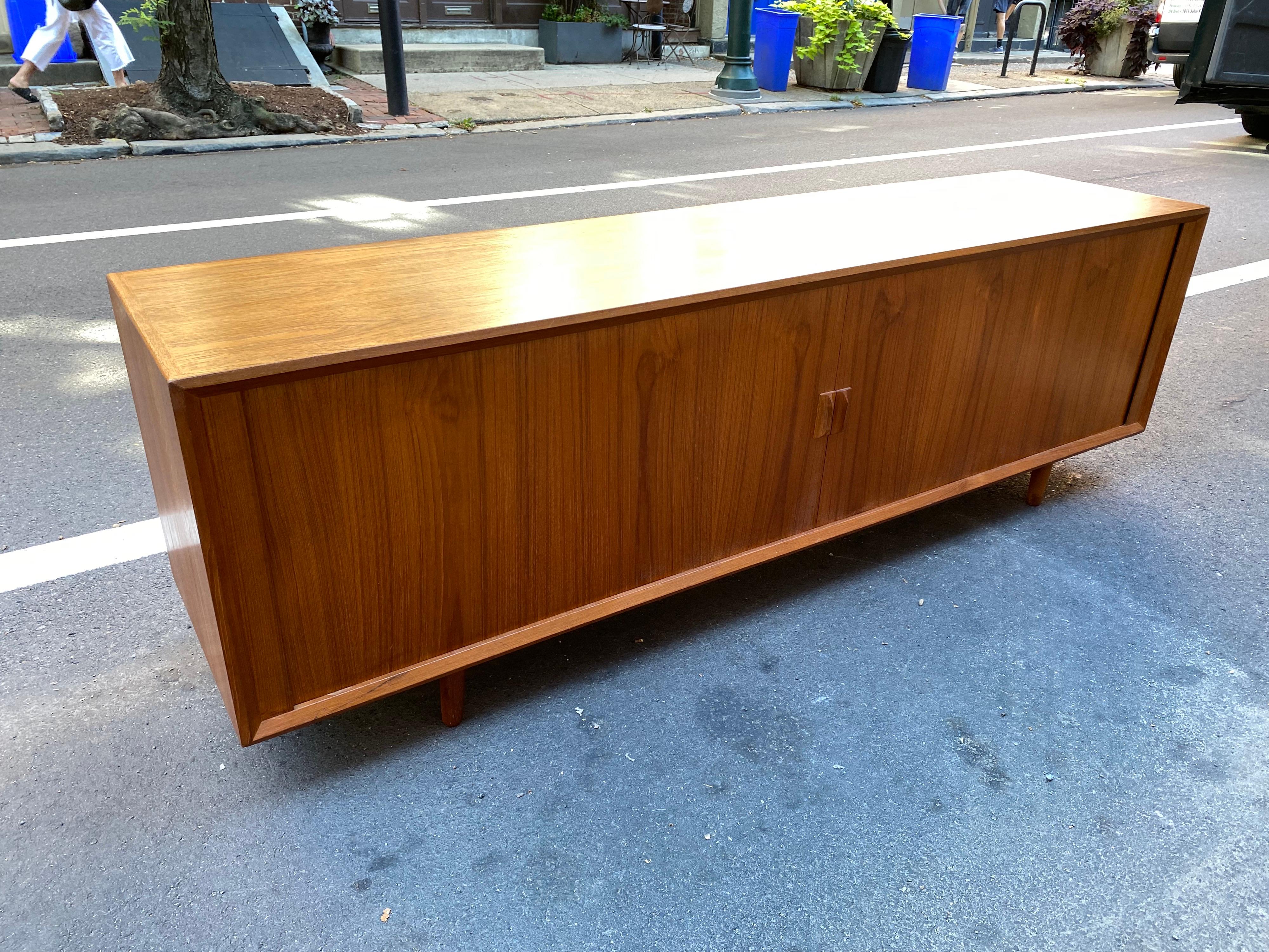 Danish Extra Low Teak Tambour Door Credenza by Svend Aage Larsen 7