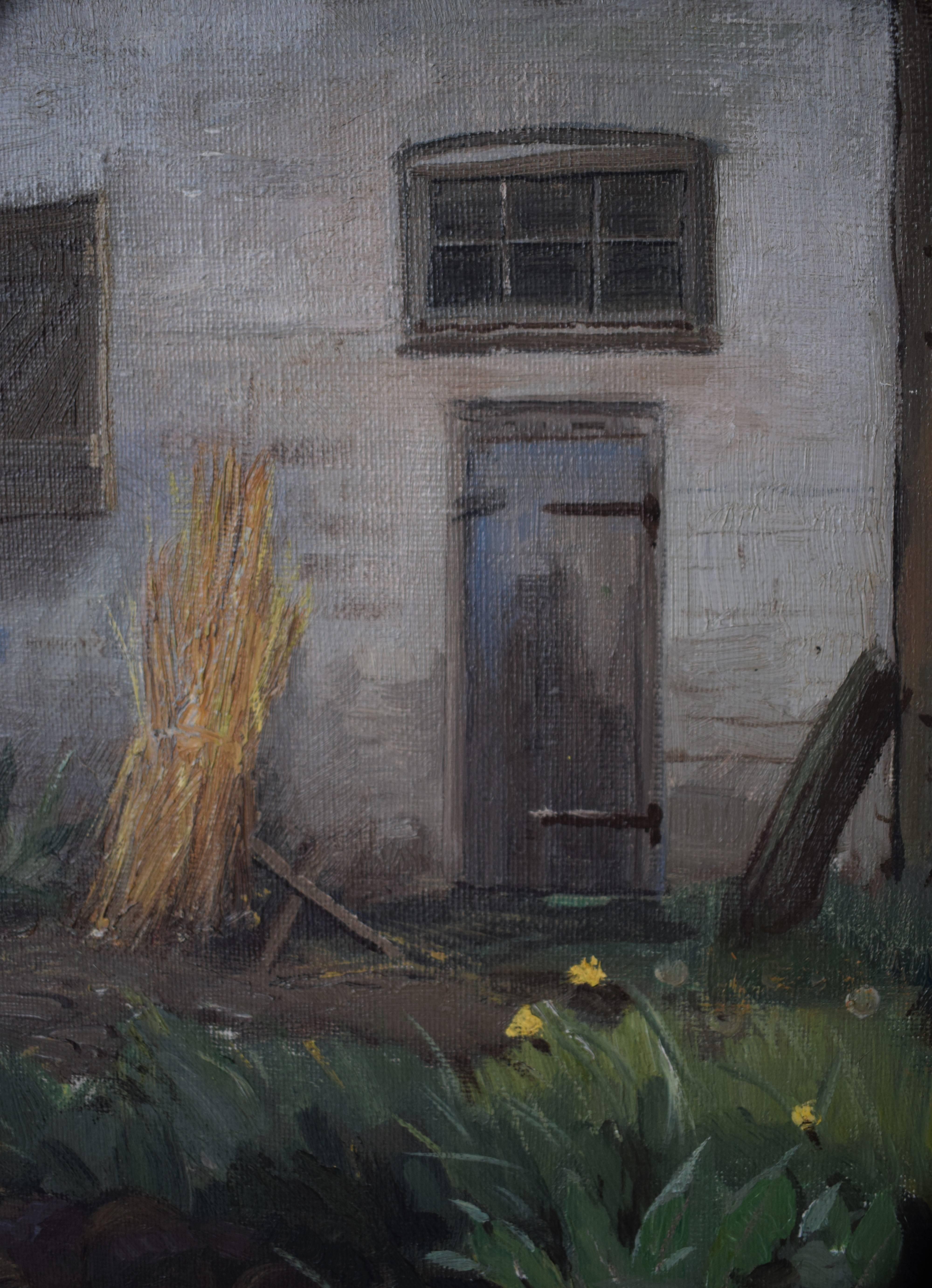 Painted Danish Farm Scene by Carlo Hornung-Jensen, circa 1920 For Sale