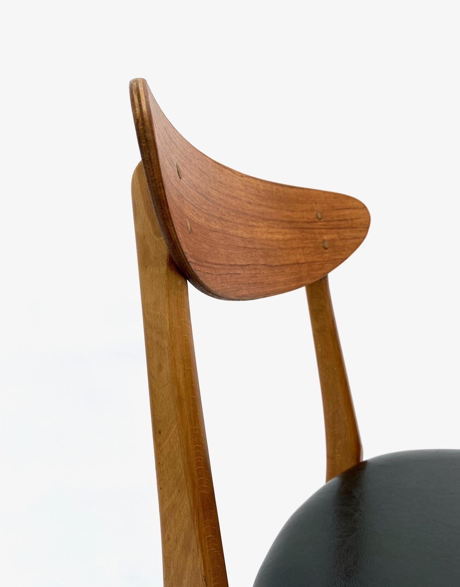 Danish Farsrup Set Of 4 Model 210 Teak & Beech Black Vinyl Dining Chairs 5