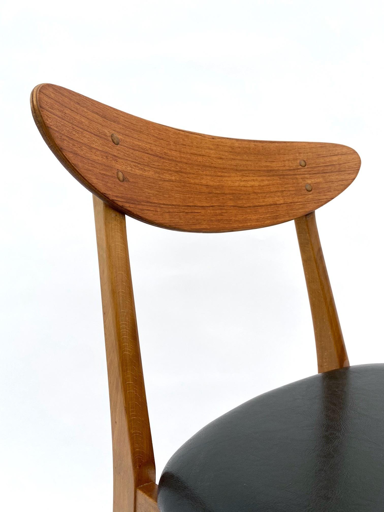 Danish Farsrup Set Of 4 Model 210 Teak & Beech Black Vinyl Dining Chairs 7