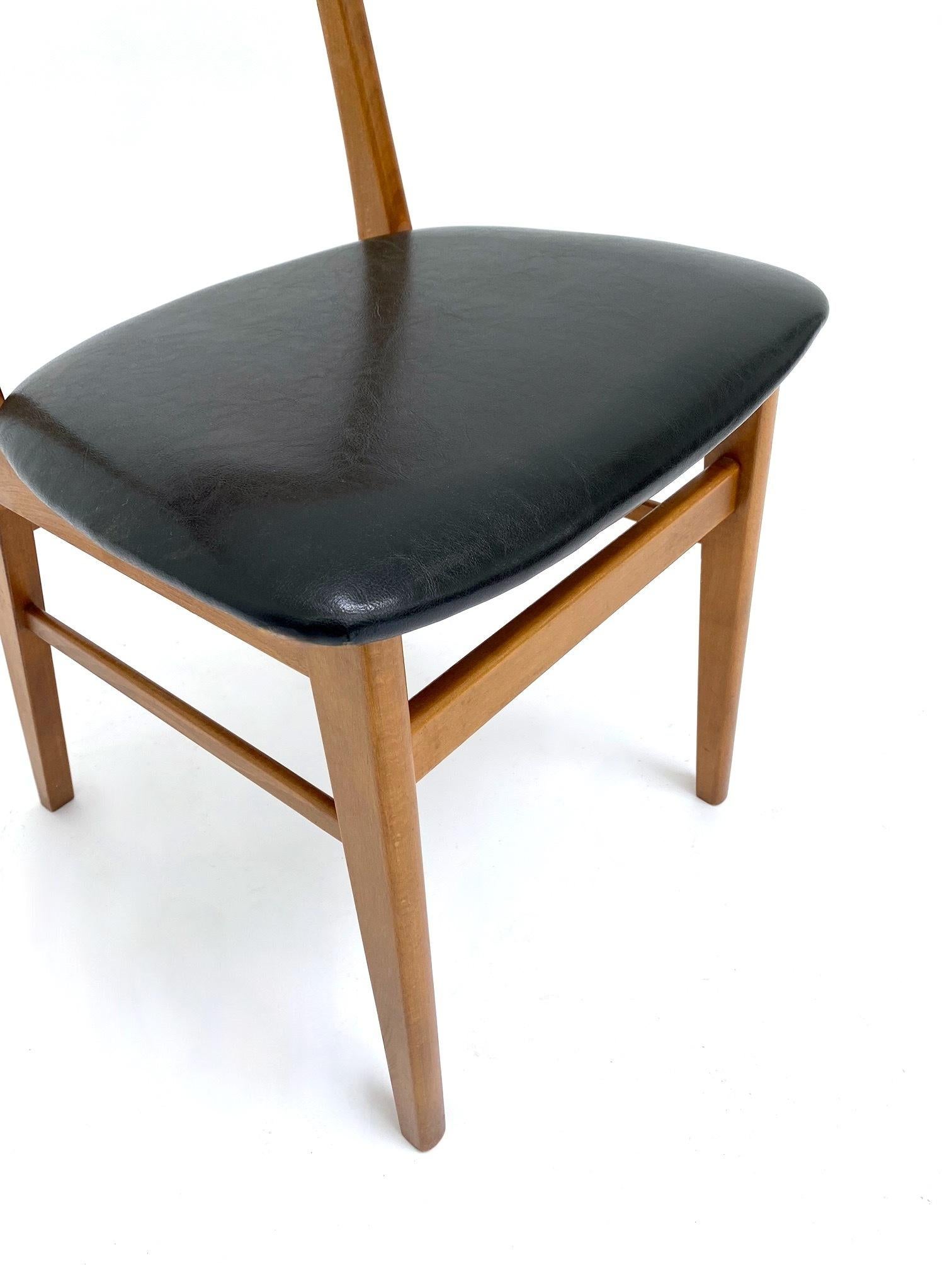 Danish Farsrup Set Of 4 Model 210 Teak & Beech Black Vinyl Dining Chairs 8