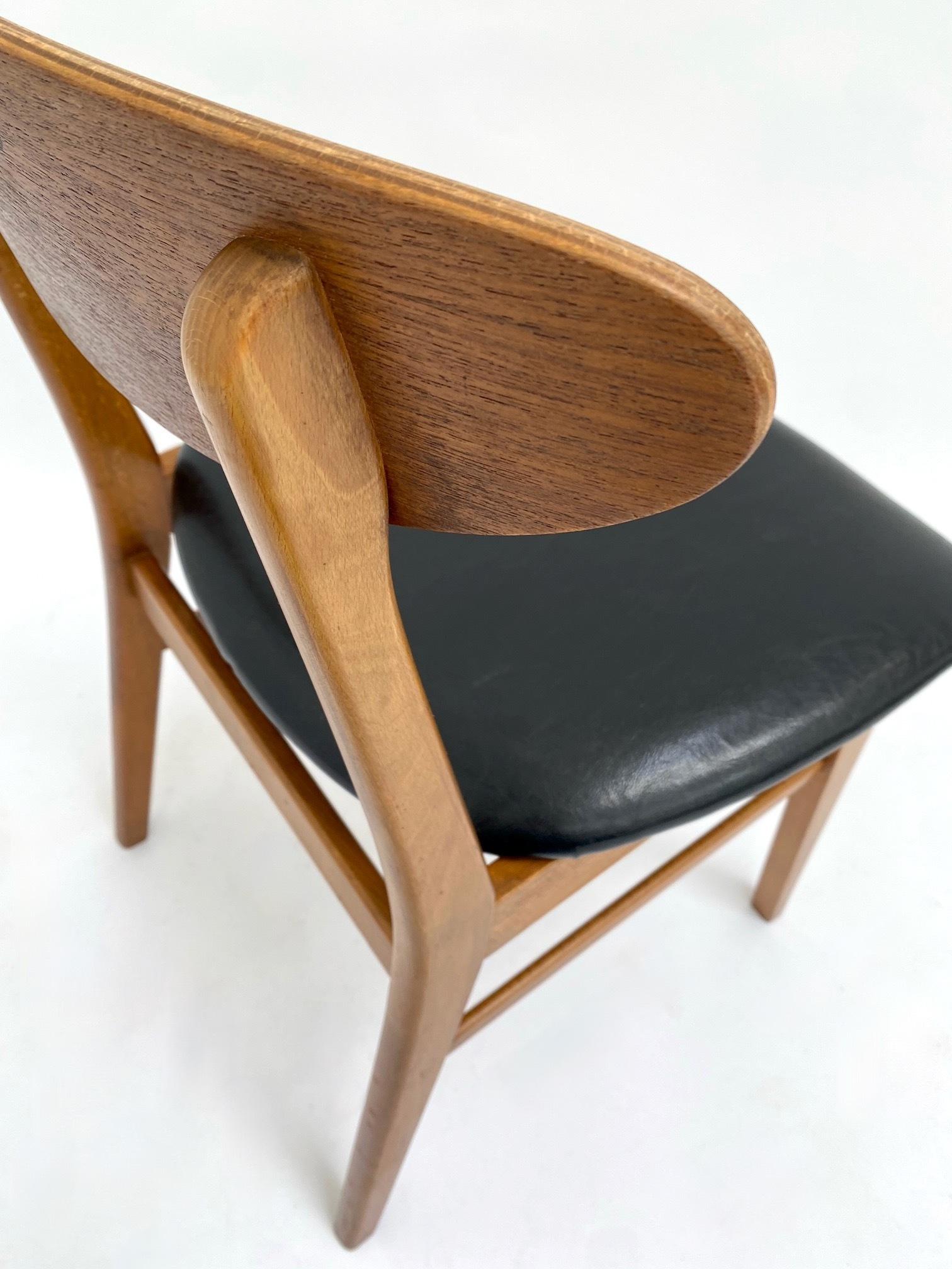 Danish Farsrup Set Of 4 Model 210 Teak & Beech Black Vinyl Dining Chairs 1