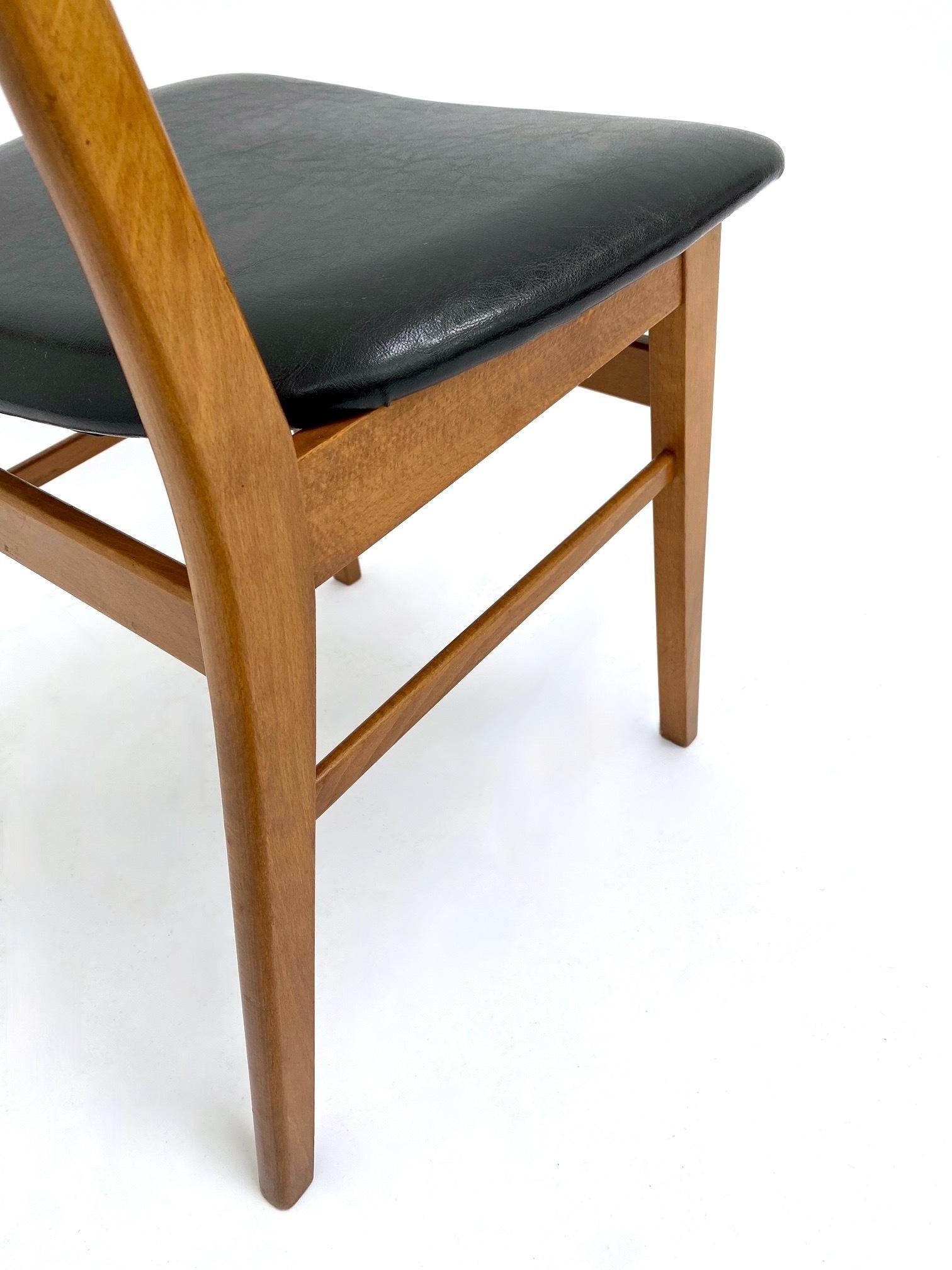 Danish Farsrup Set Of 4 Model 210 Teak & Beech Black Vinyl Dining Chairs 2