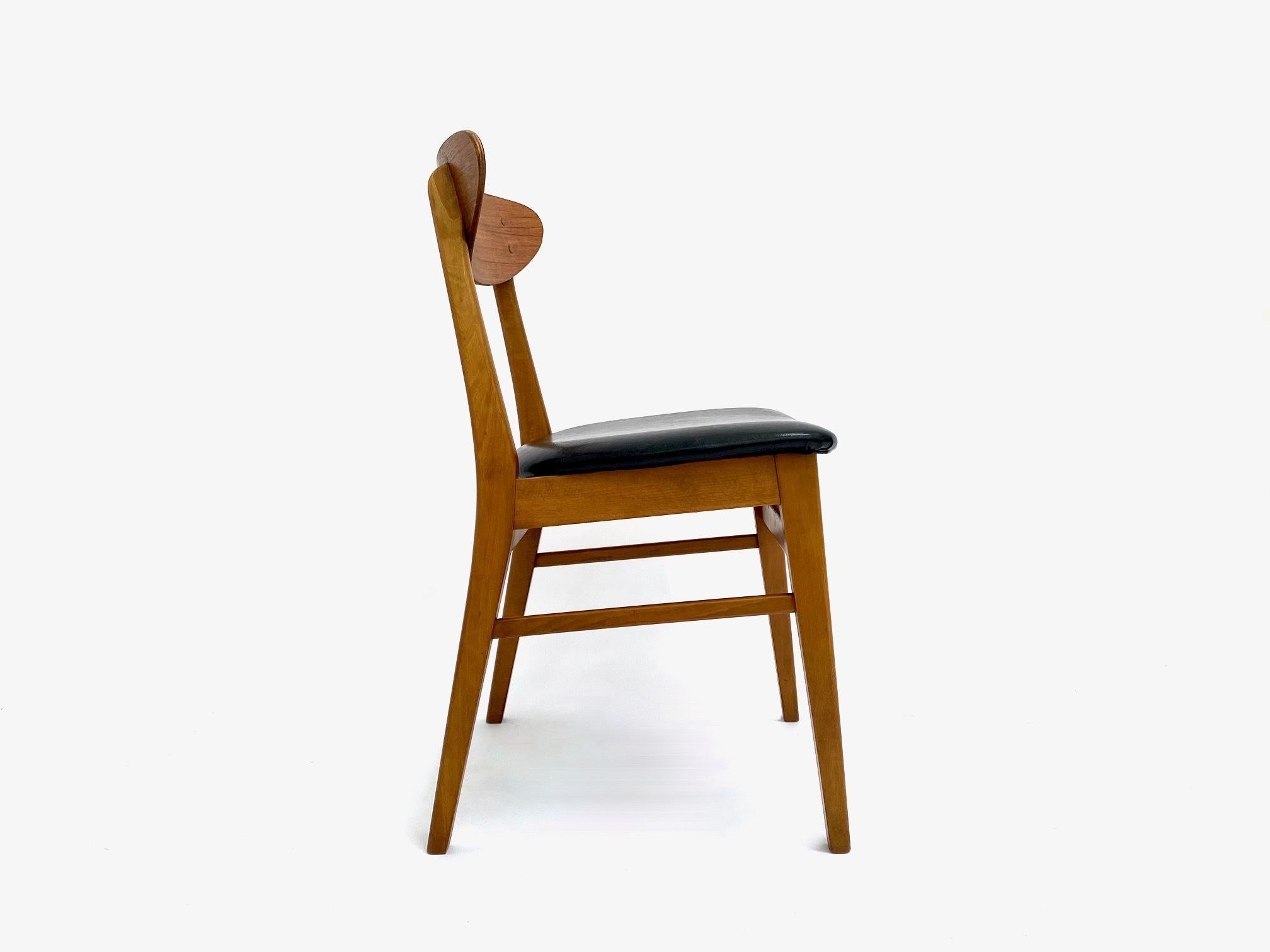 Danish Farsrup Set Of 4 Model 210 Teak & Beech Black Vinyl Dining Chairs 4