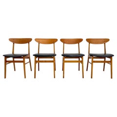 Ensemble de 4 chaises de salle à manger danoises Farsrup modèle 210 en teck et hêtre et vinyle noir