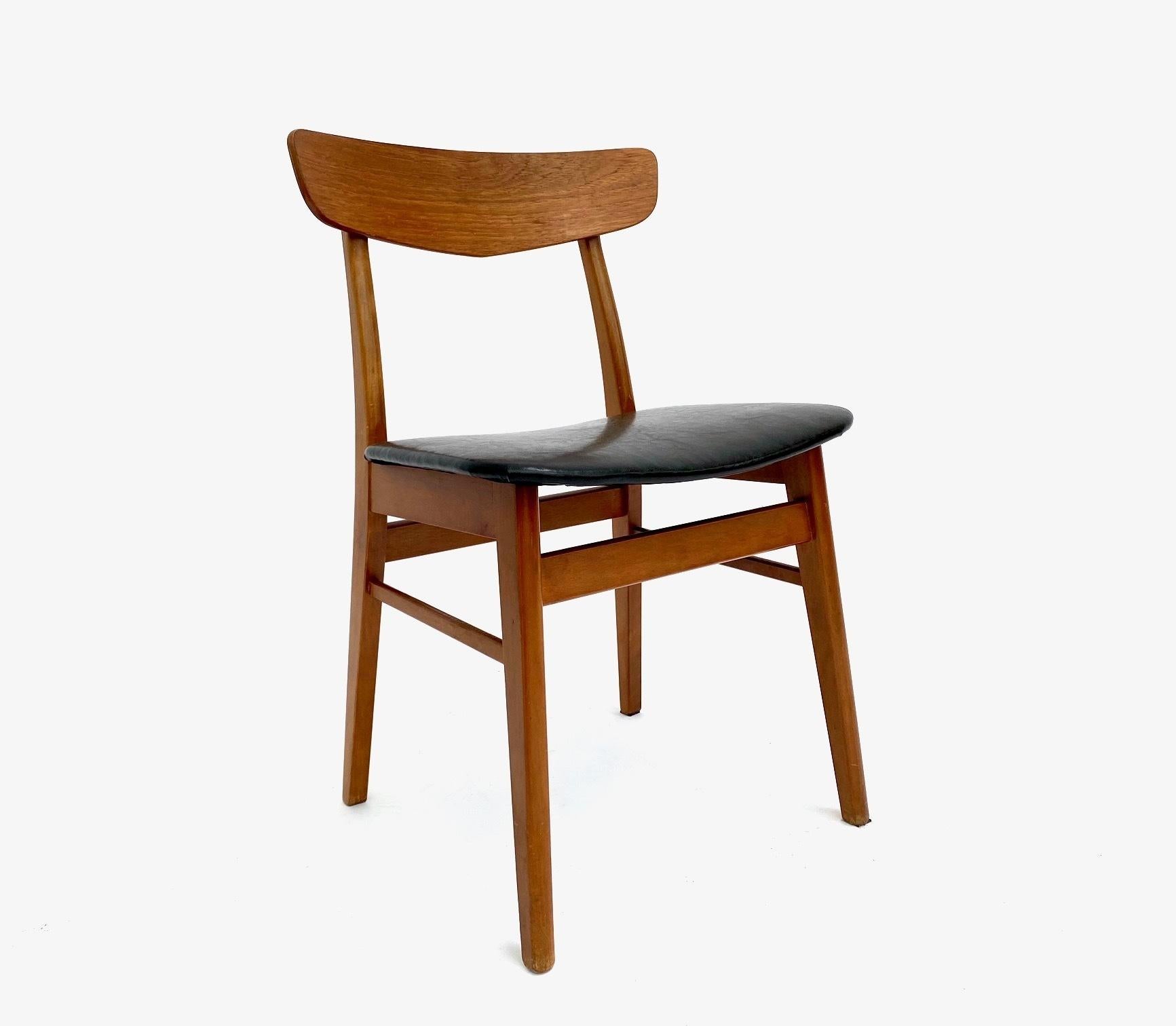 Mid-Century Modern Danish Farstrup Set Of 4 Teak And Beech Black Vinyl Dining Chairs