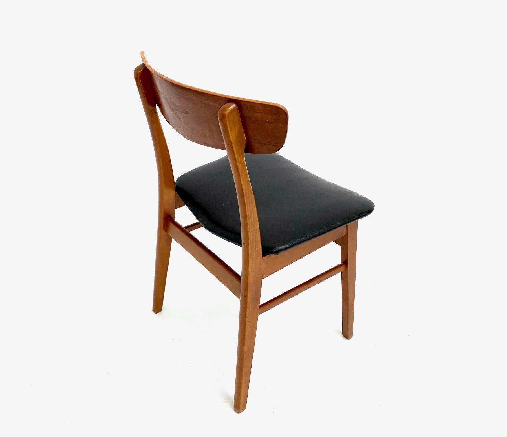 Danish Farstrup Set Of 4 Teak And Beech Black Vinyl Dining Chairs In Excellent Condition In London, GB