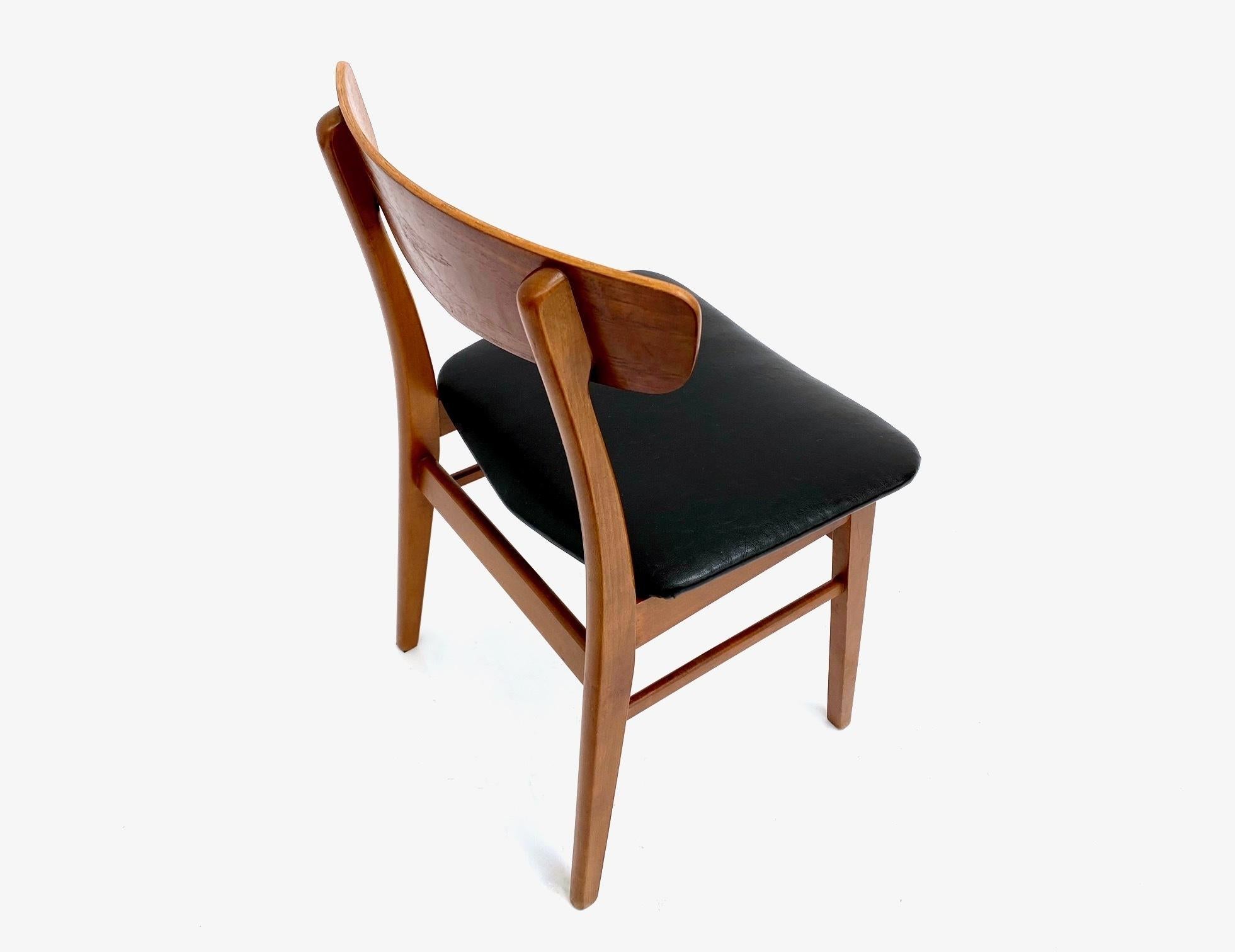 20th Century Danish Farstrup Set Of 4 Teak And Beech Black Vinyl Dining Chairs