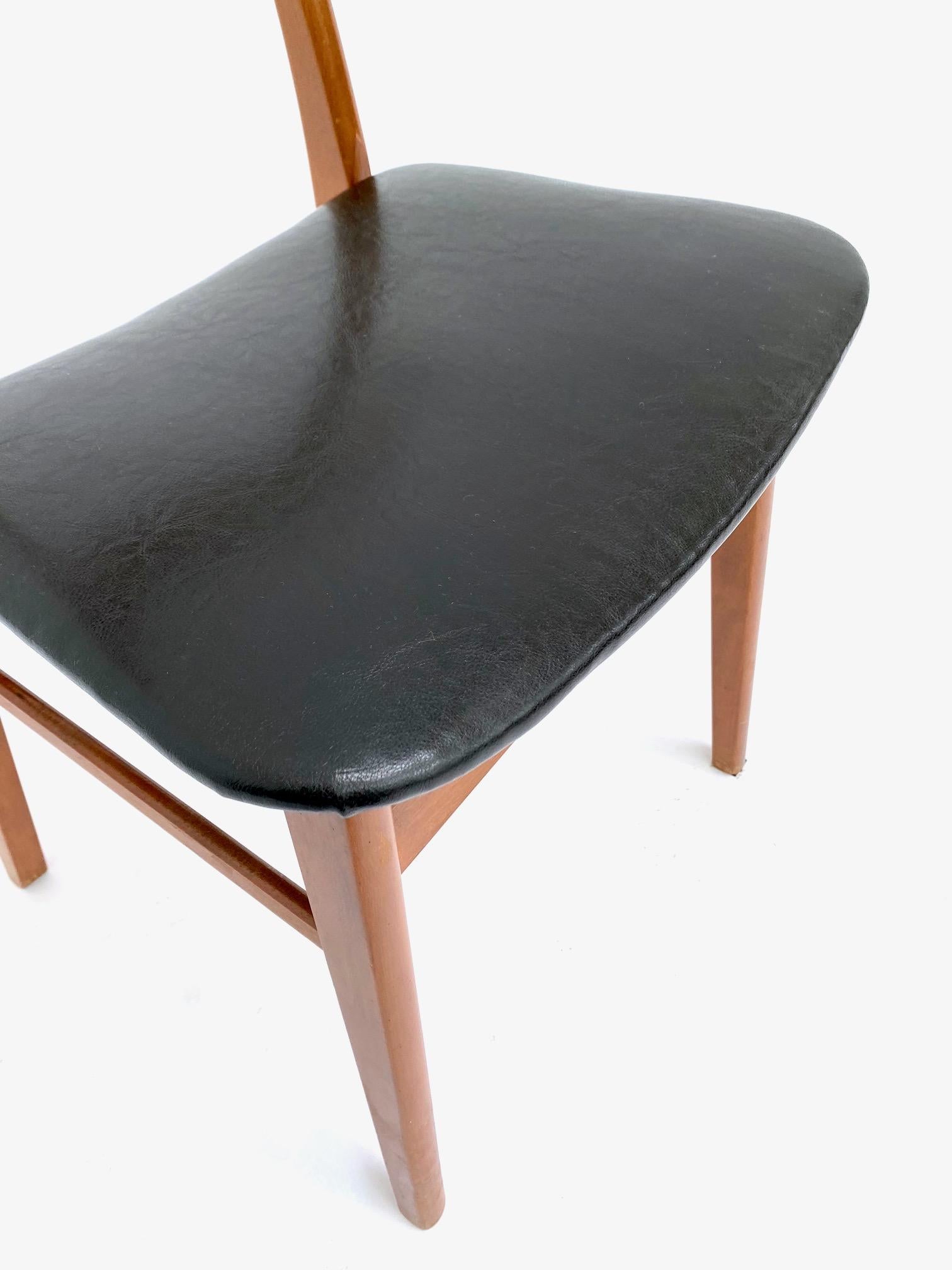 Danish Farstrup Set of 4 Teak and Black Vinyl Dining Chairs Mid Century For Sale 9