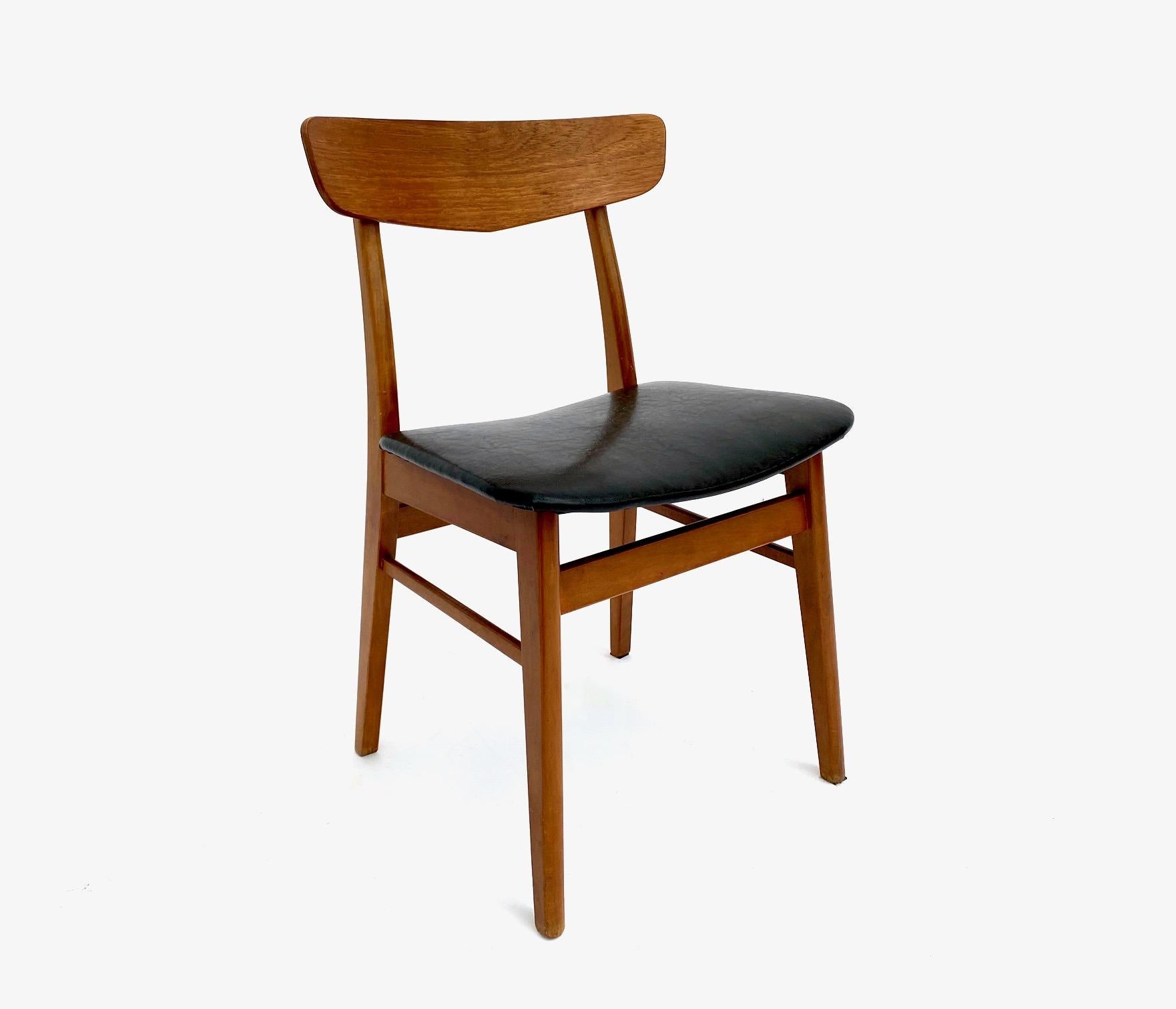 Polished Danish Farstrup Set of 4 Teak and Black Vinyl Dining Chairs Mid Century For Sale