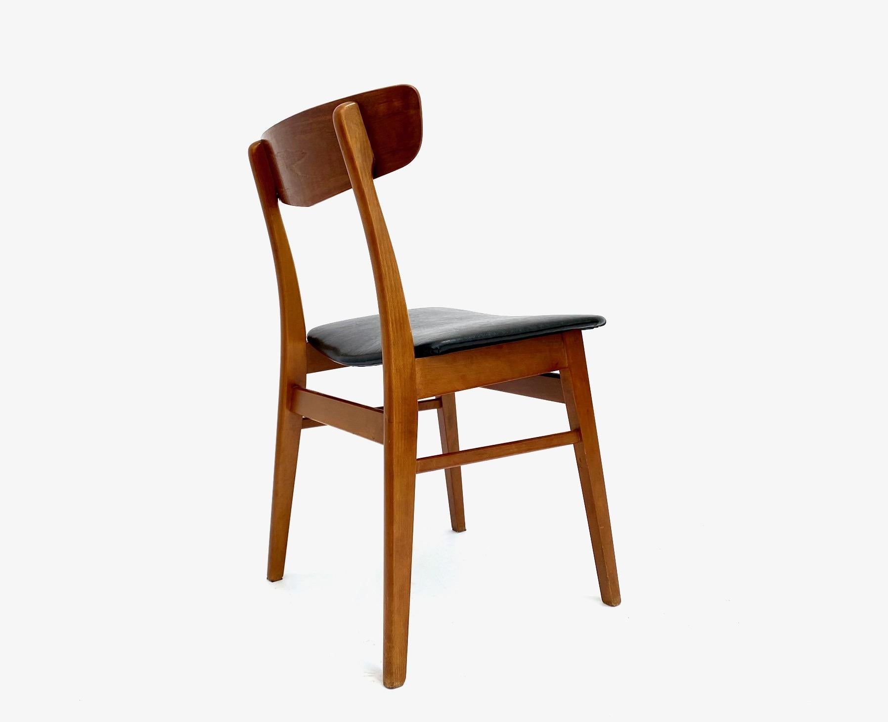 20th Century Danish Farstrup Set of 4 Teak and Black Vinyl Dining Chairs Mid Century For Sale