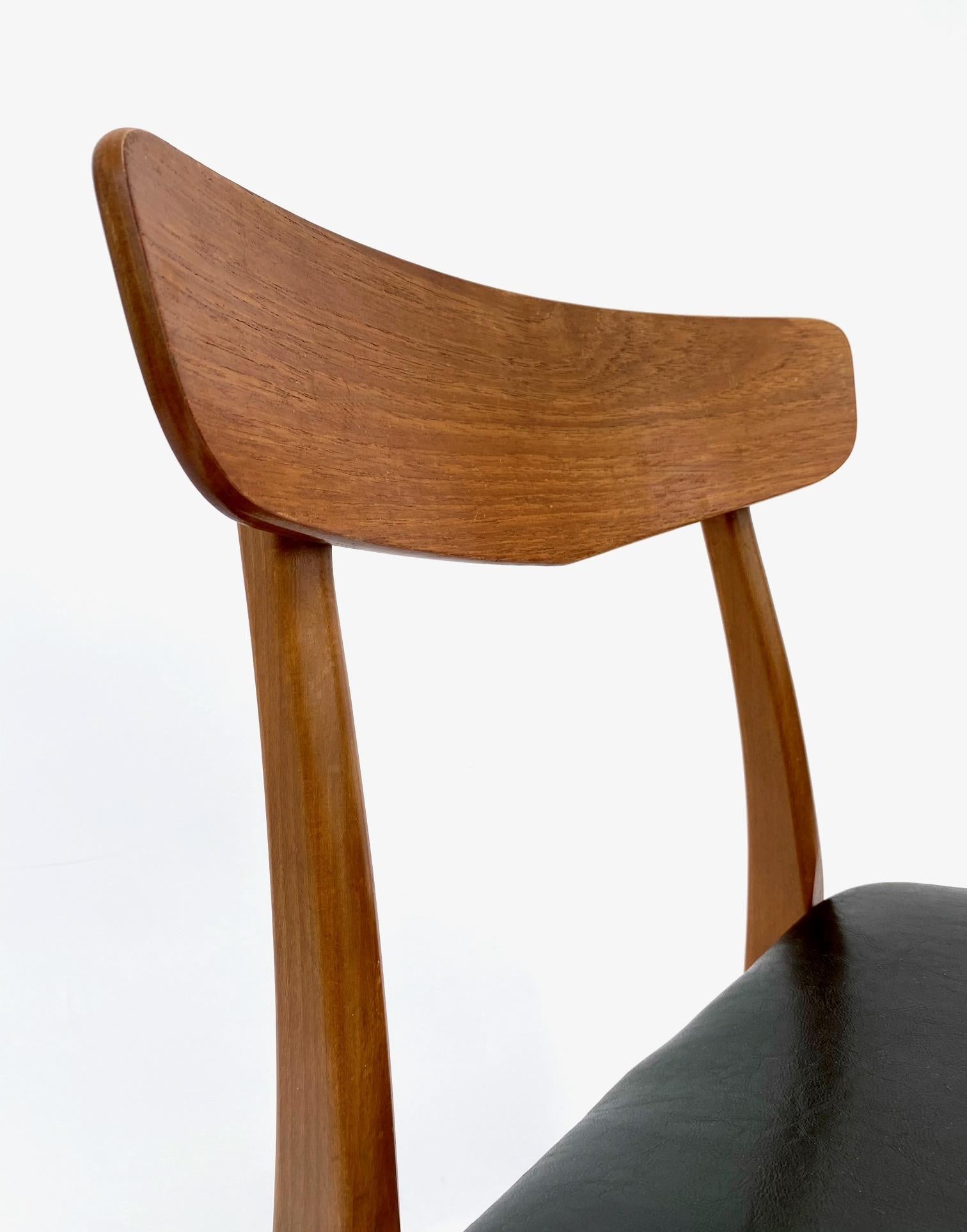 Danish Farstrup Set of 4 Teak and Black Vinyl Dining Chairs Mid Century For Sale 2