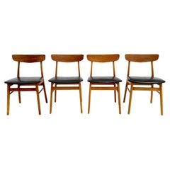 Danish Farstrup Set of 4 Teak and Black Vinyl Dining Chairs Mid Century