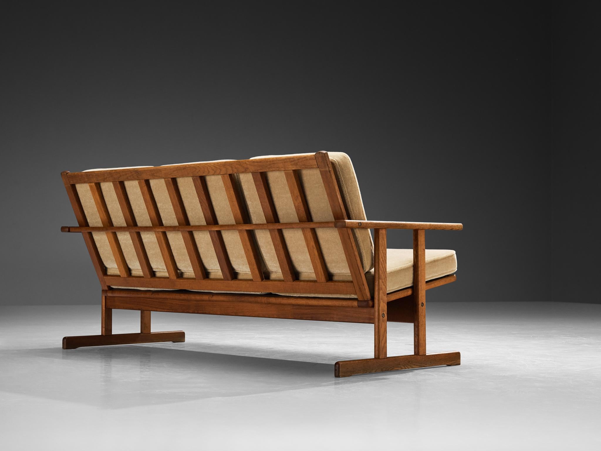 Scandinavian Modern Danish FDB Møbler Three-Seat Sofa in Solid Oak and Beige Soft Upholstery For Sale