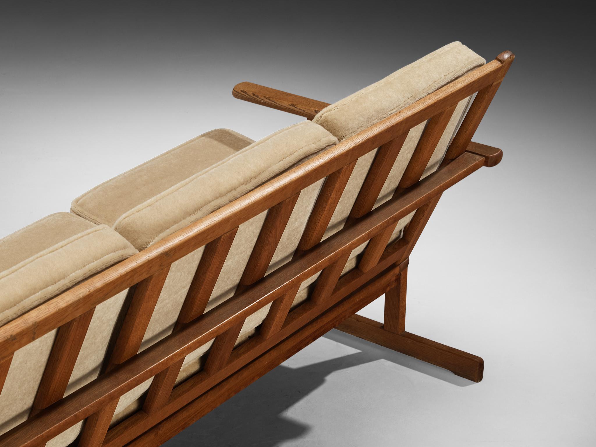 Danish FDB Møbler Three-Seat Sofa in Solid Oak and Beige Soft Upholstery In Good Condition For Sale In Waalwijk, NL