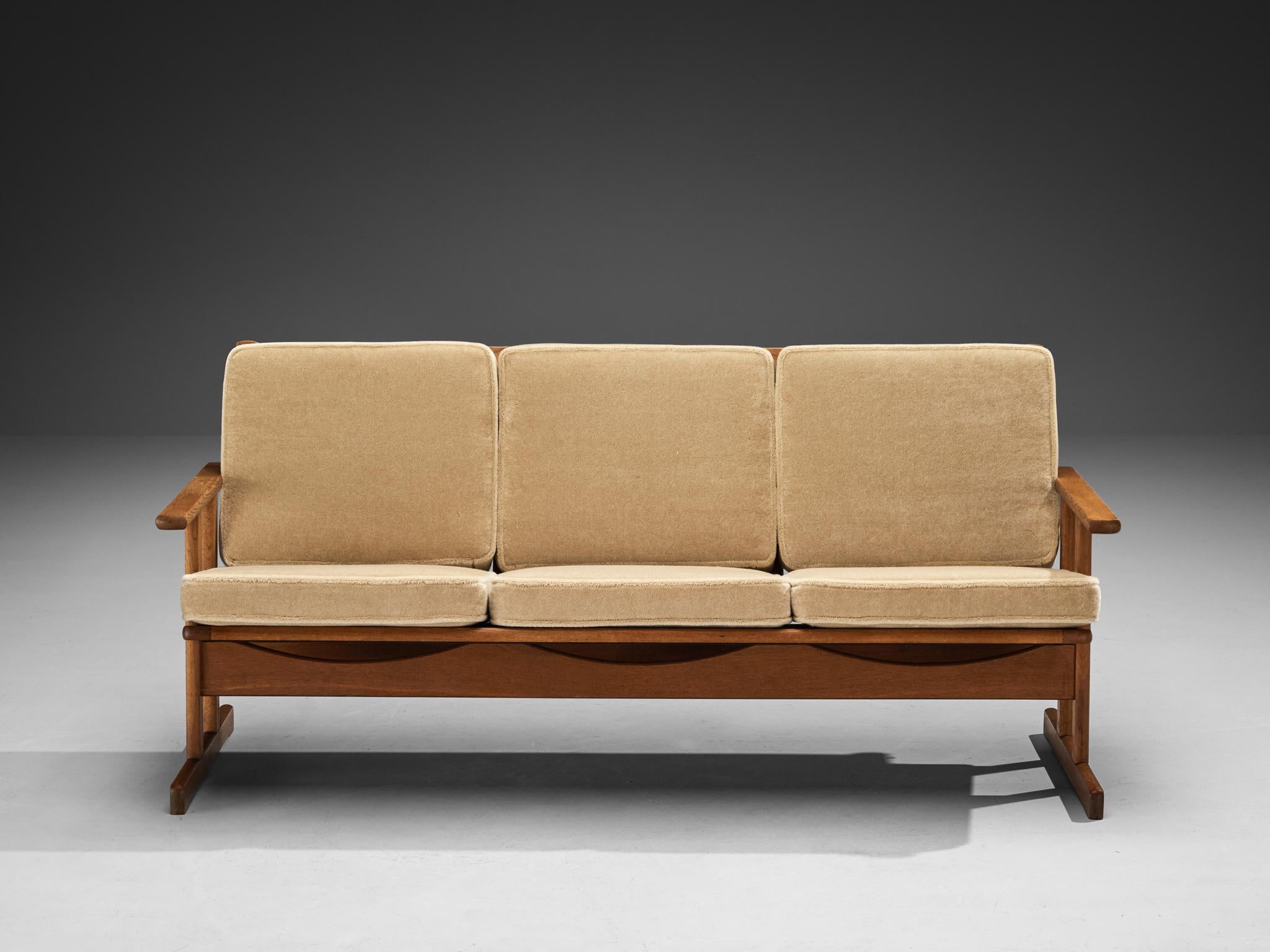 Danish FDB Møbler Three-Seat Sofa in Solid Oak and Beige Soft Upholstery For Sale 1