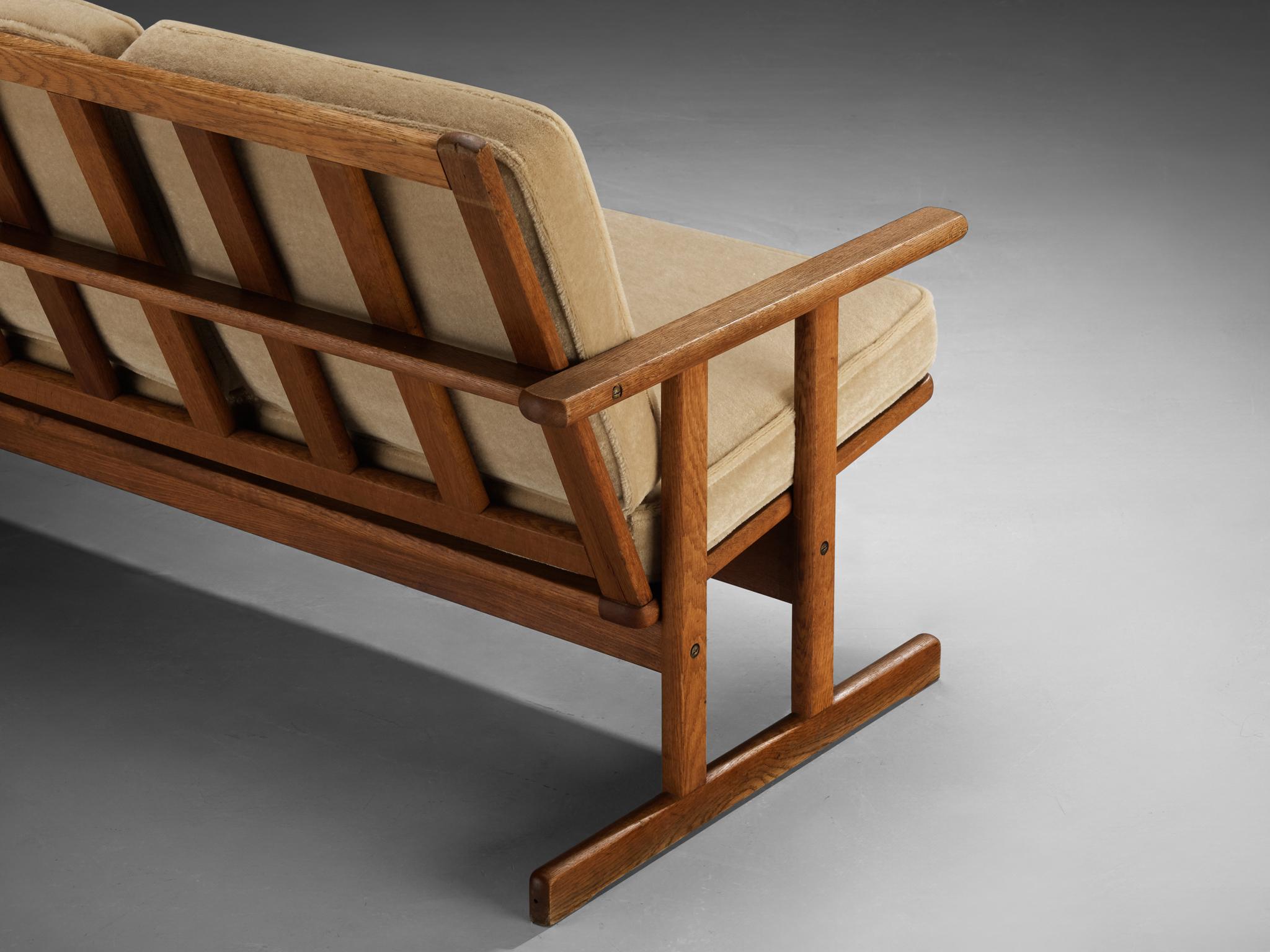 Danish FDB Møbler Three-Seat Sofa in Solid Oak and Beige Soft Upholstery For Sale 3