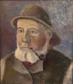 Retrato de un pescador danés, pintura al óleo, de mediados de siglo