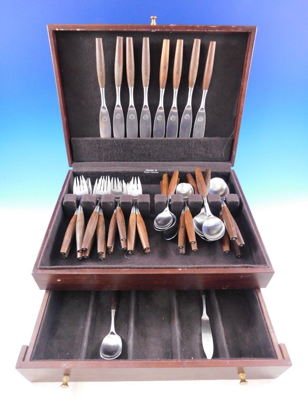 Danish Fjord by Takashimaya (made in Japan) estate wood handle with stainless implement flatware set, 52 pieces. This set includes:

10 Dinner Knives, 9
