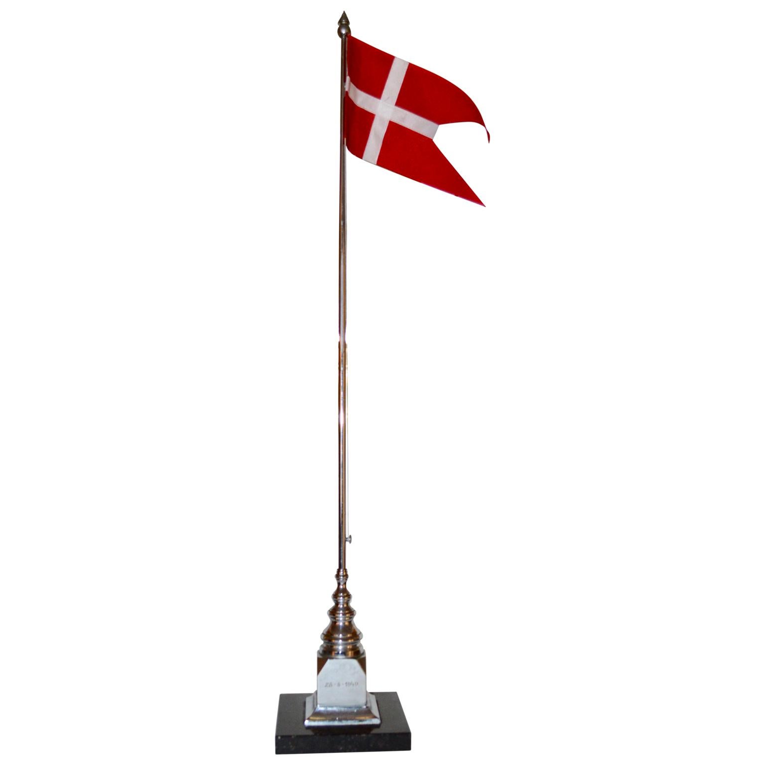 20th Century Danish Flag Post On Marble Stand, 1949