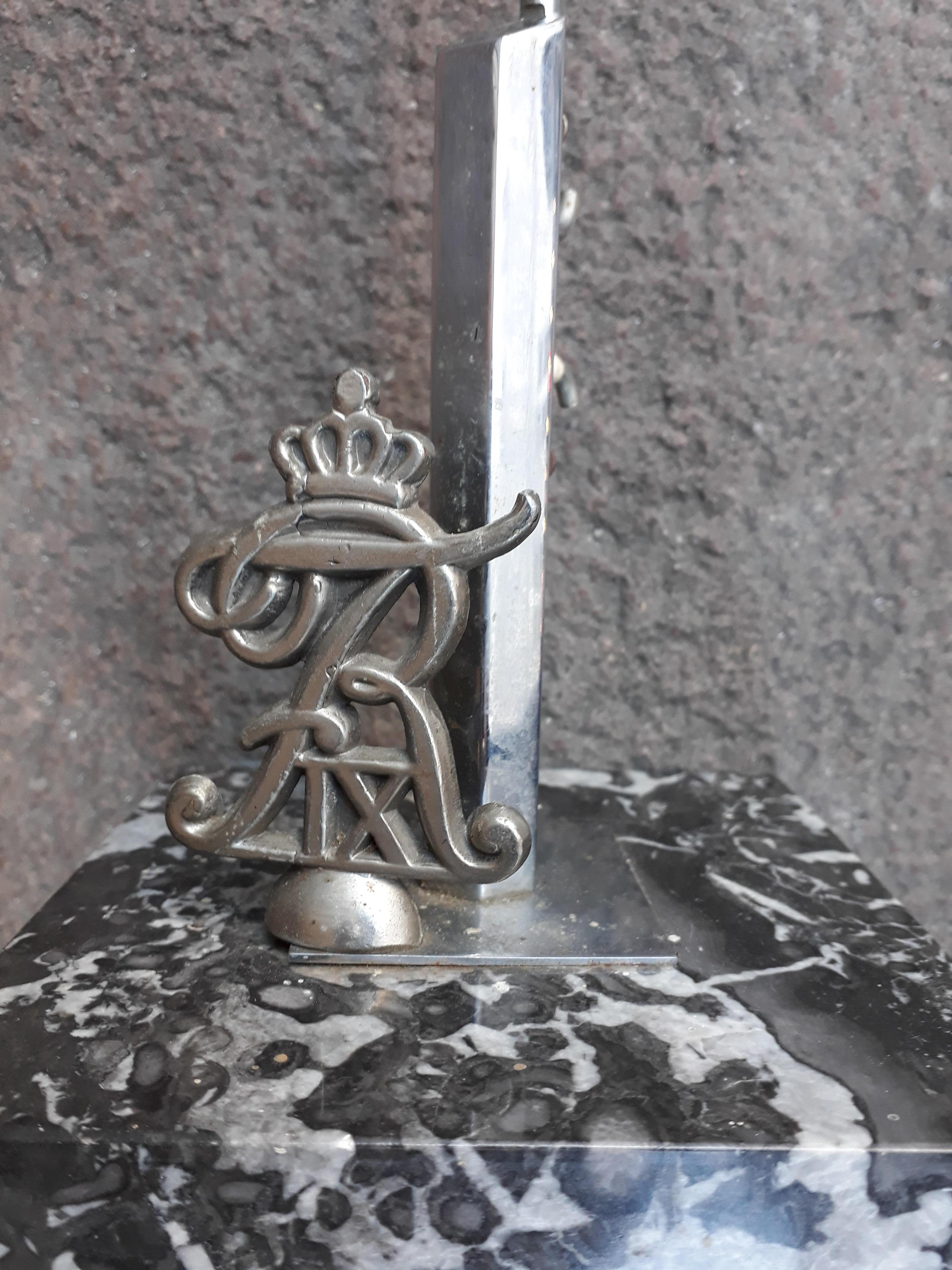 20th Century Danish Flag Post on Marble Stand with Royal Monogram of King Frederik IX, 1947 For Sale