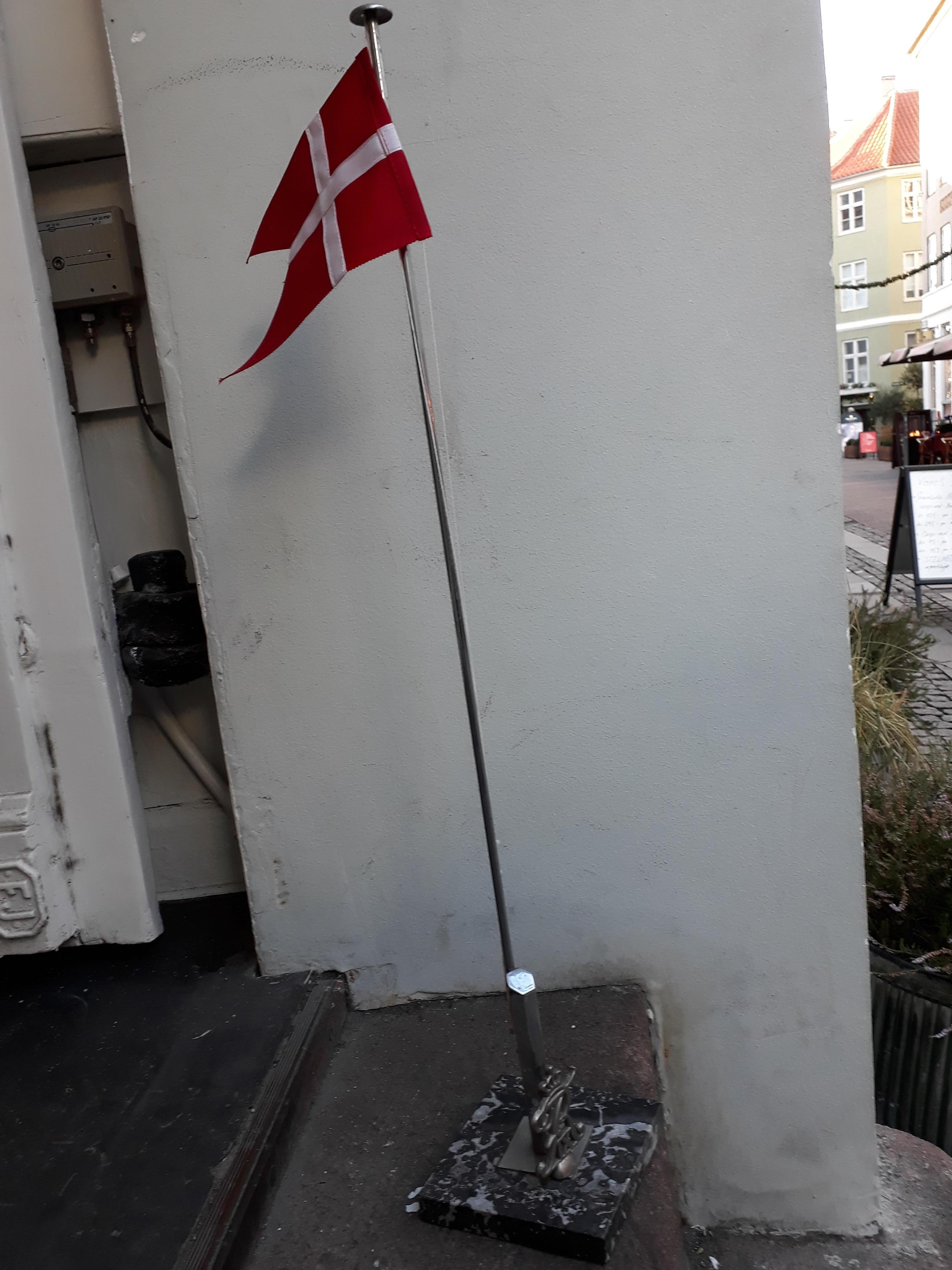 Silver Plate Danish Flag Post on Marble Stand with Royal Monogram of King Frederik IX, 1947 For Sale