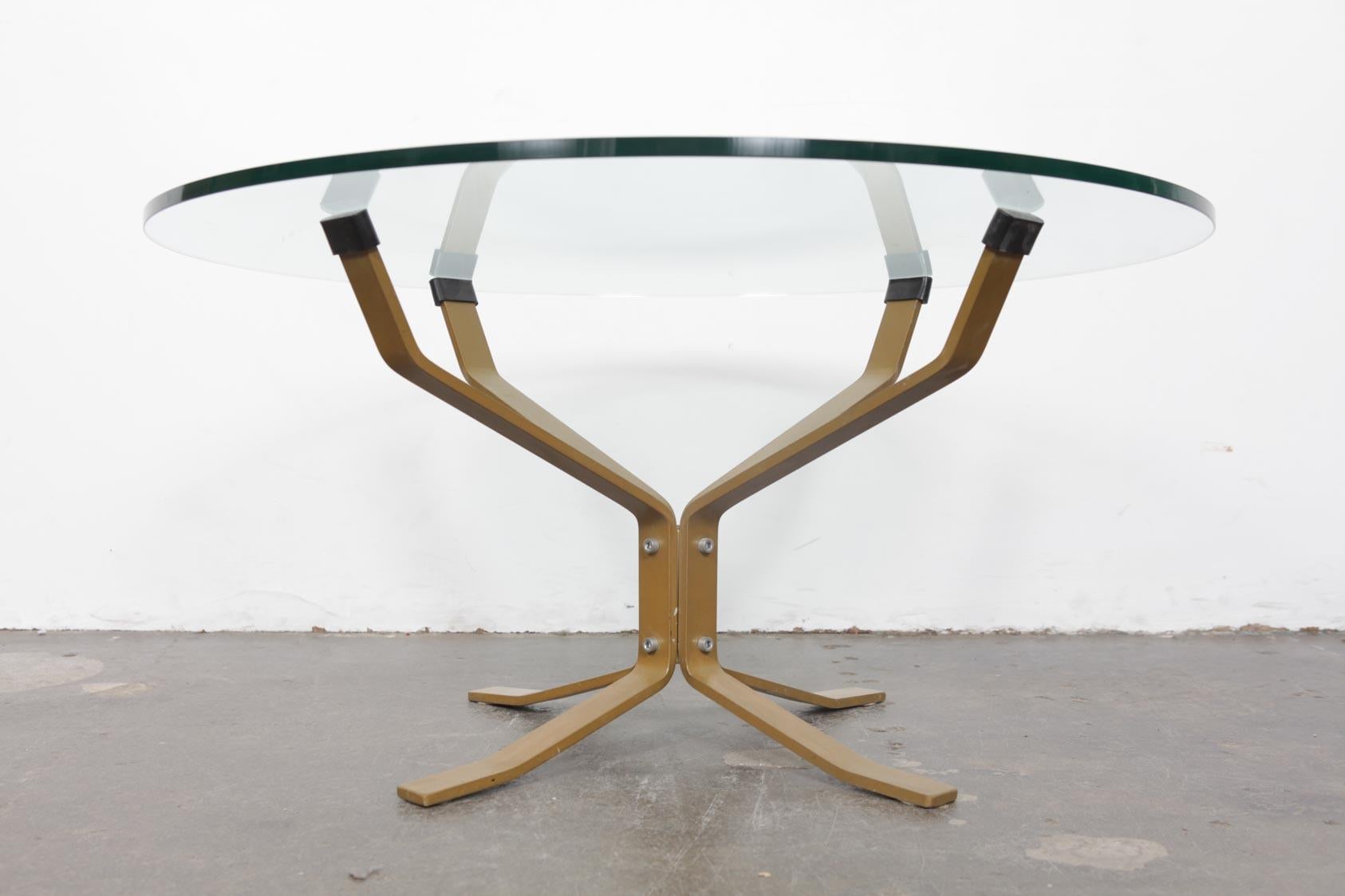Danish Flat Bar Metal and Glass Coffee Table in the Manner of Sigurd Ressel 1